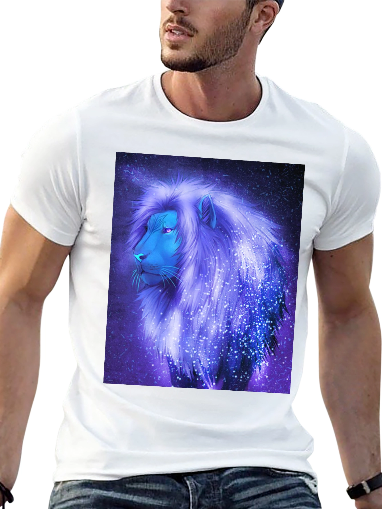 Cosmic Lion Graphic Tee - Black Cotton Blend