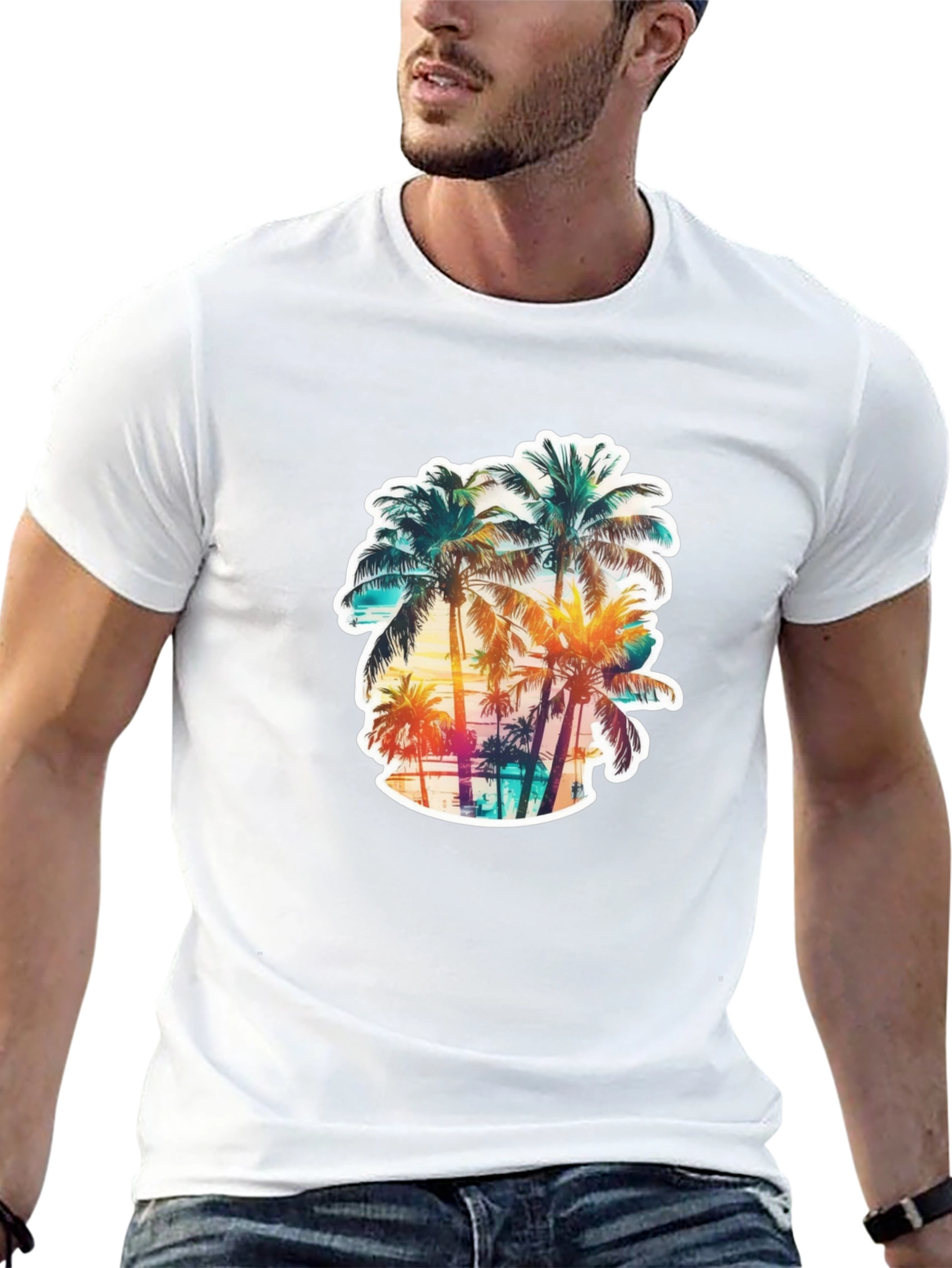 Tropical Palm Tree Graphic Black T-Shirt