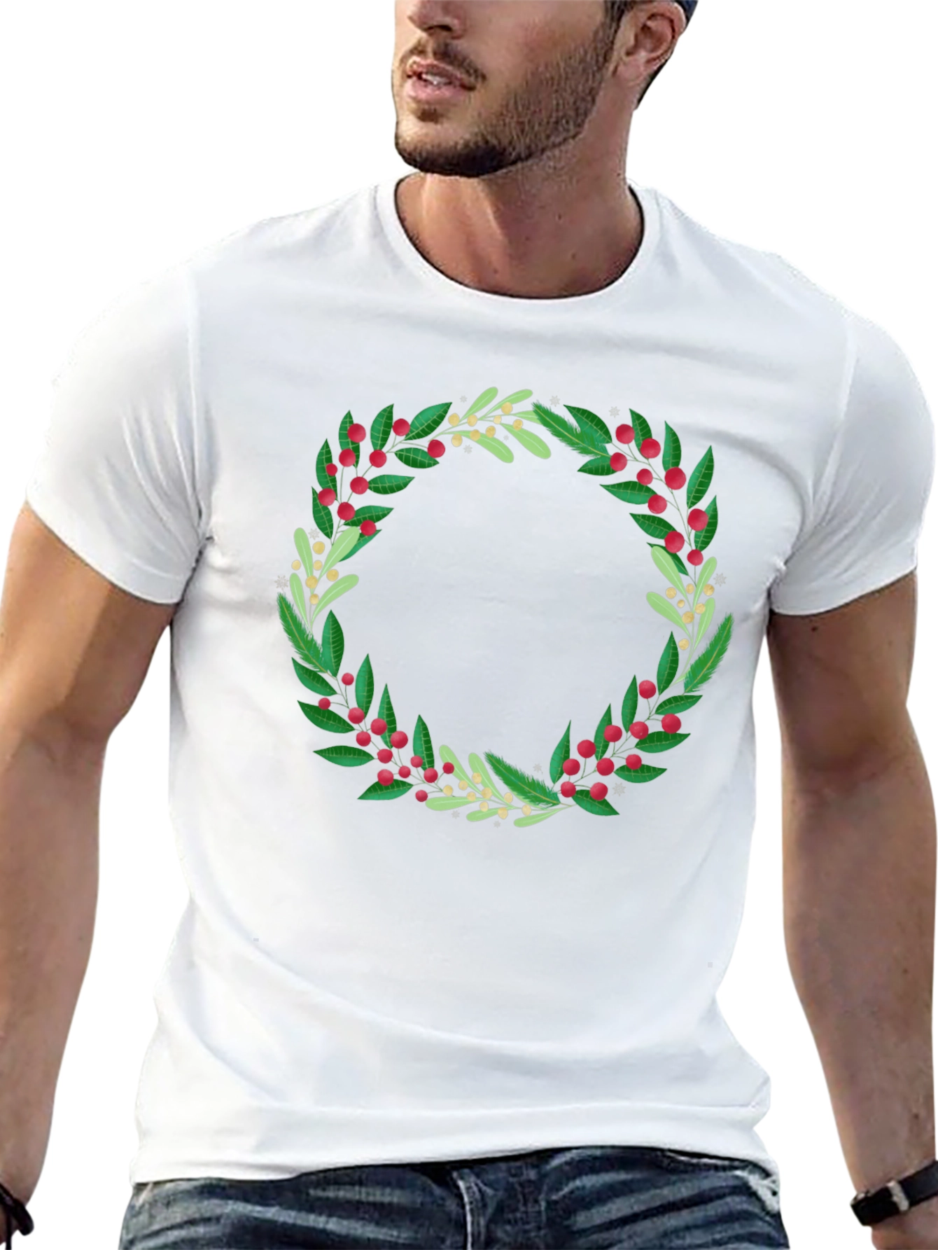 Festive Foliage Wreath Graphic Tee - Unisex