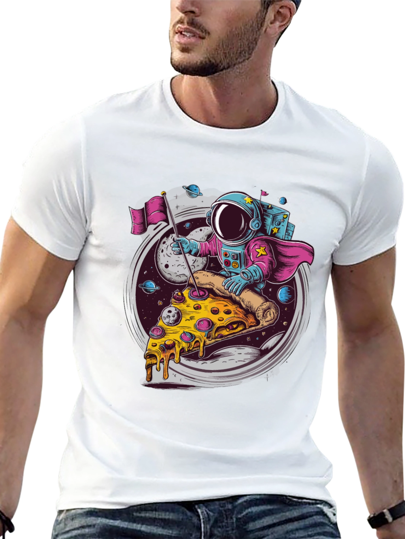 Astronaut Pizza Rider Black T-Shirt