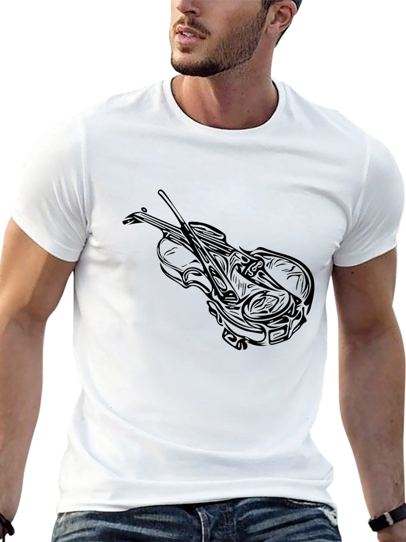 Violin Graphic Tee - Stylish Black T-Shirt