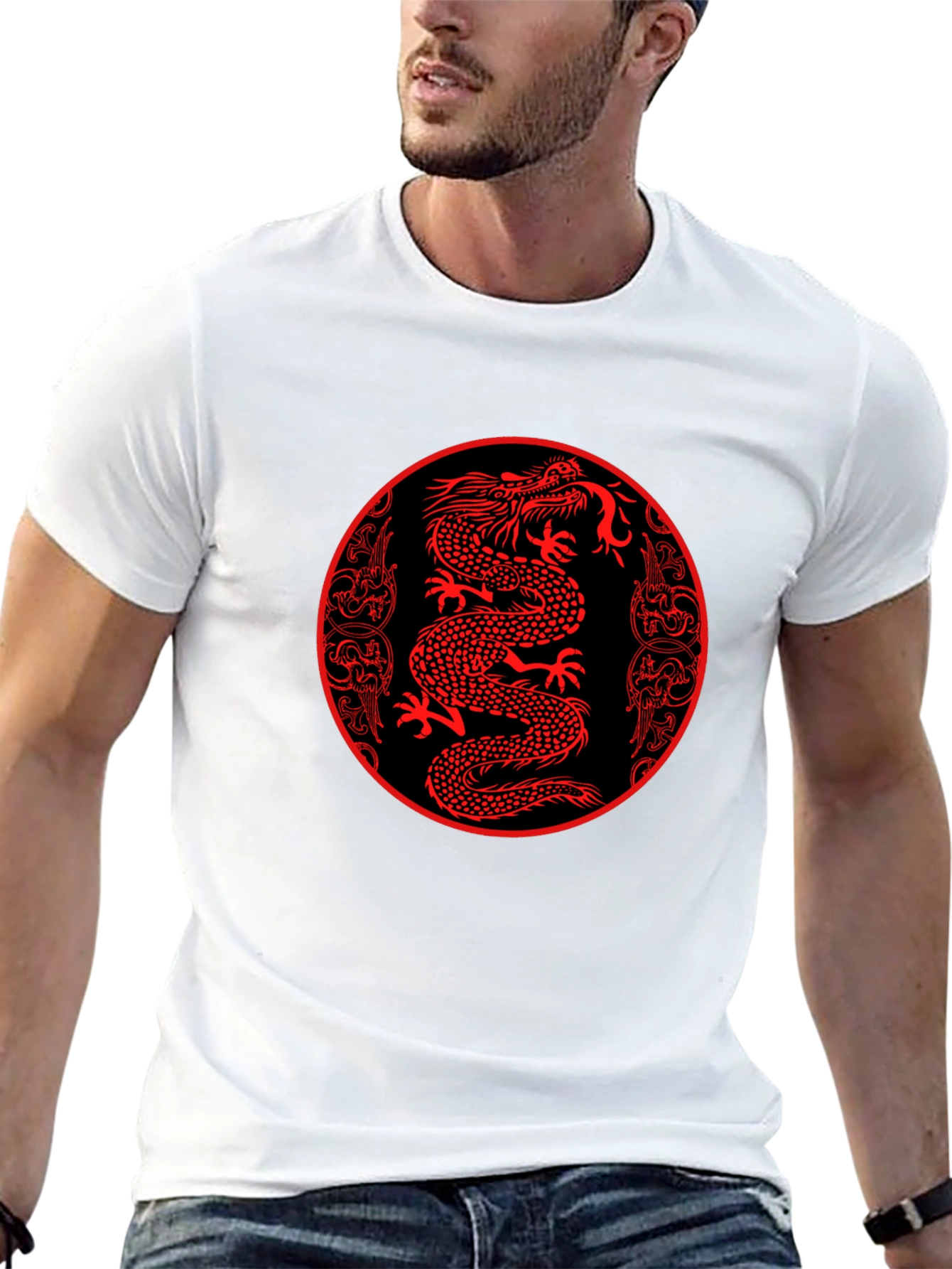 Red Dragon Circle Graphic Black Tee