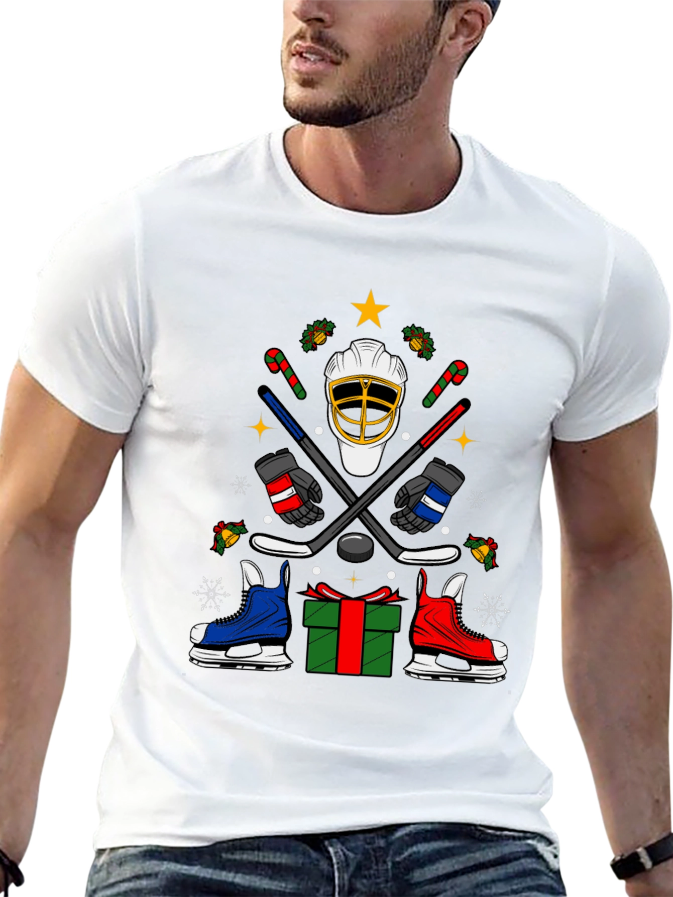 Festive Hockey T-Shirt - Holiday Sports Apparel