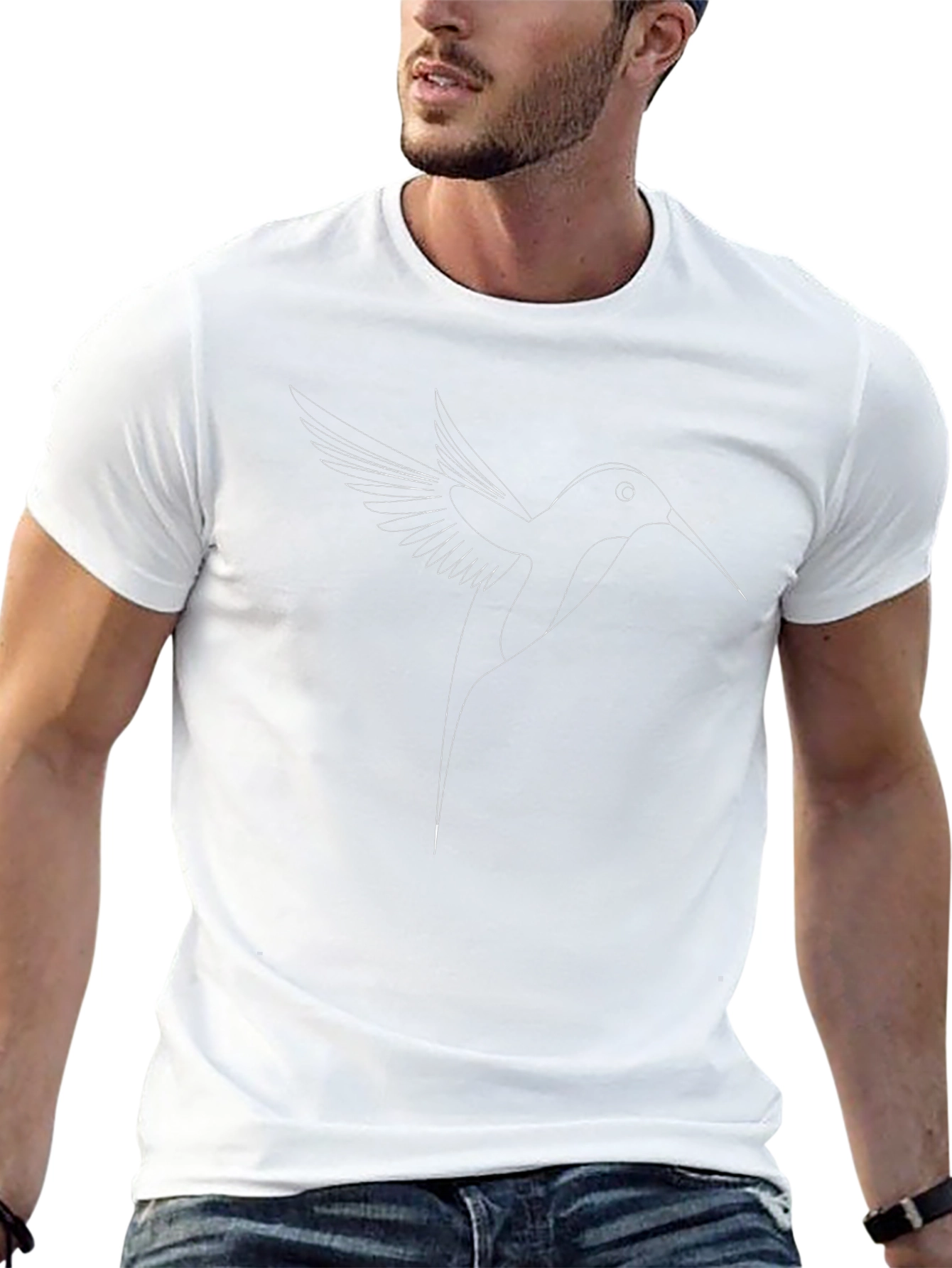 Hummingbird Line Art Black T-Shirt