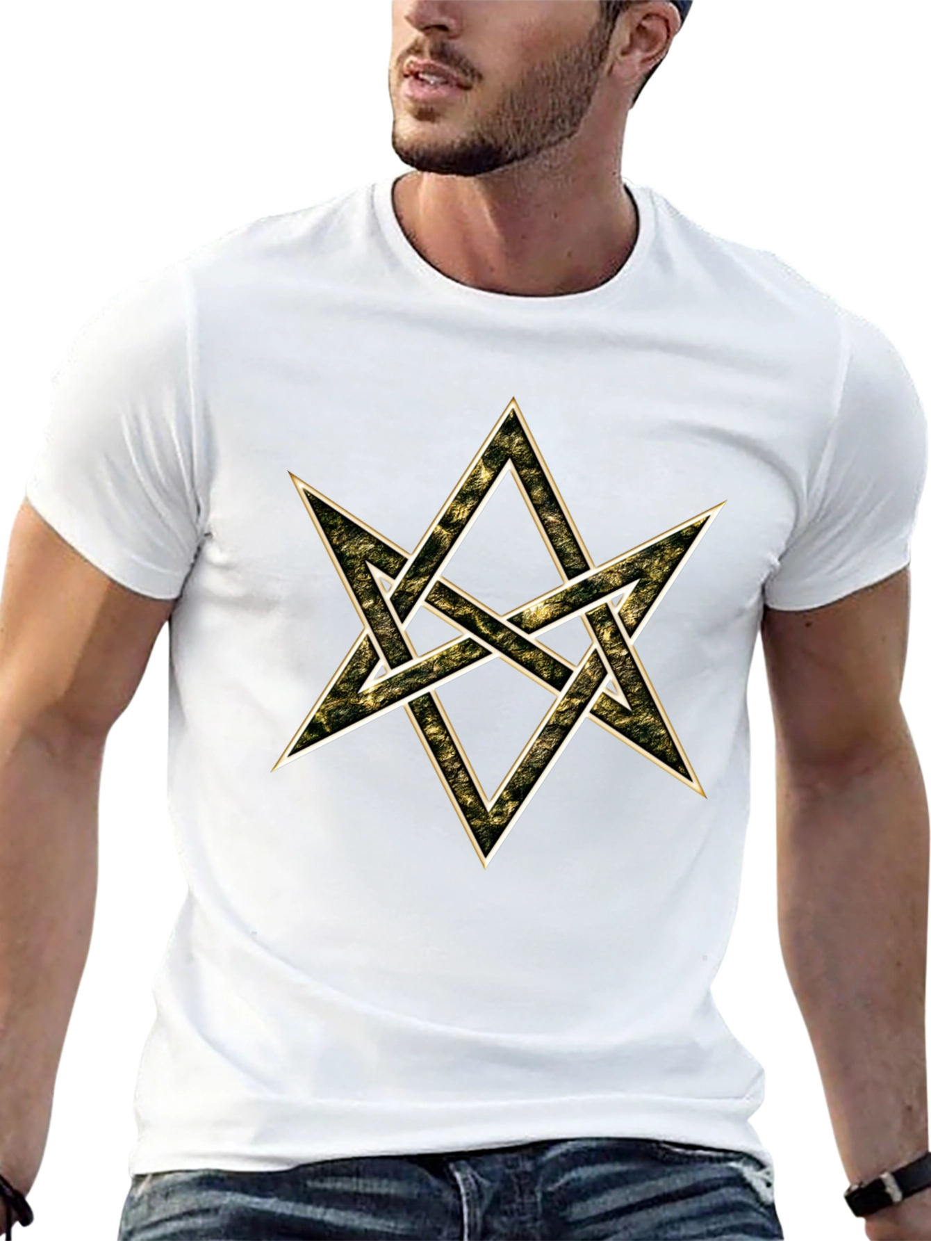 Geometric Star Graphic Tee - Black Cotton Blend