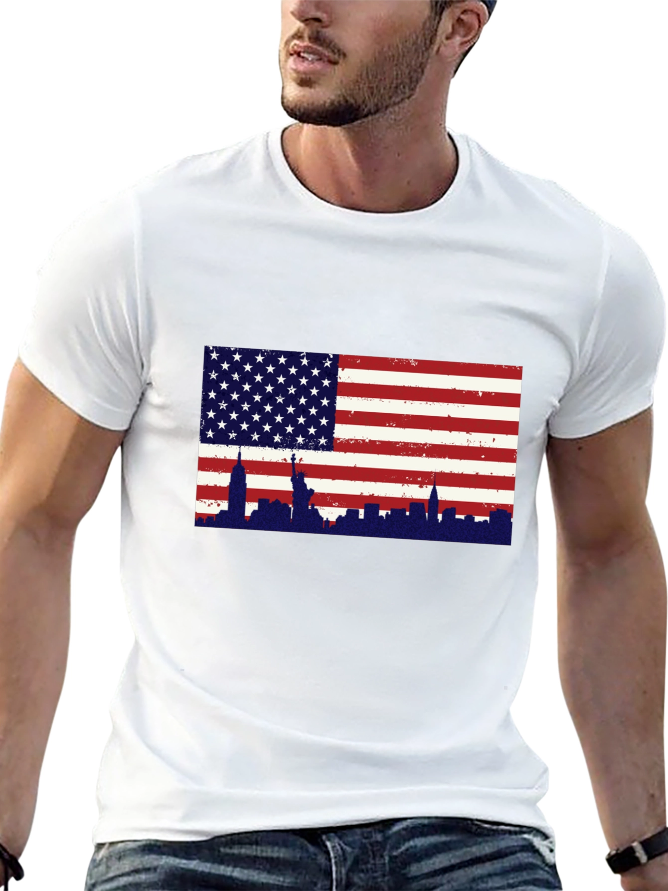 USA Flag New York Skyline Graphic Tee