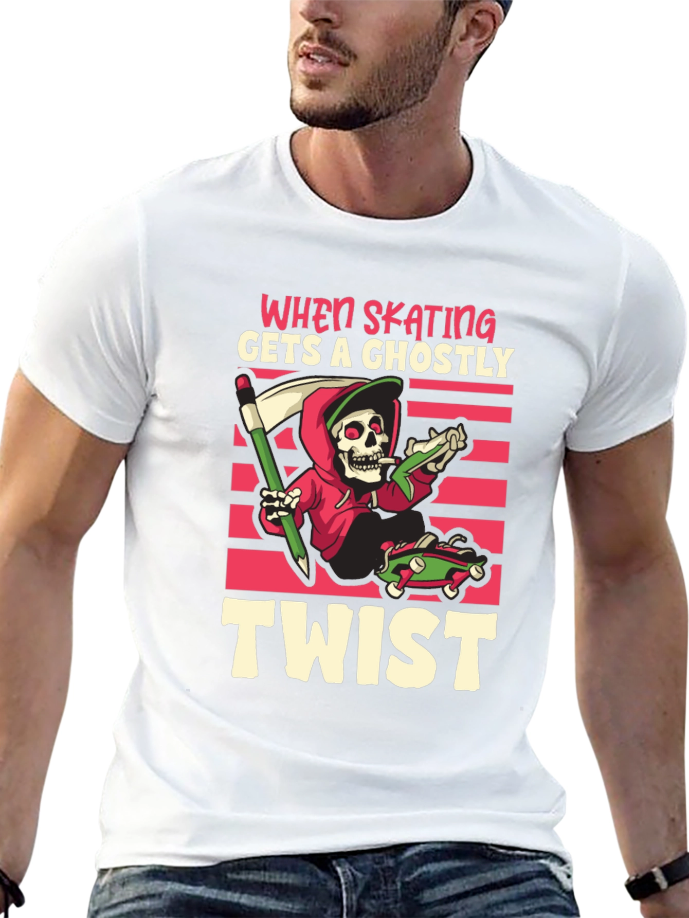Skateboarding Grim Reaper T-Shirt: Ghostly Twist