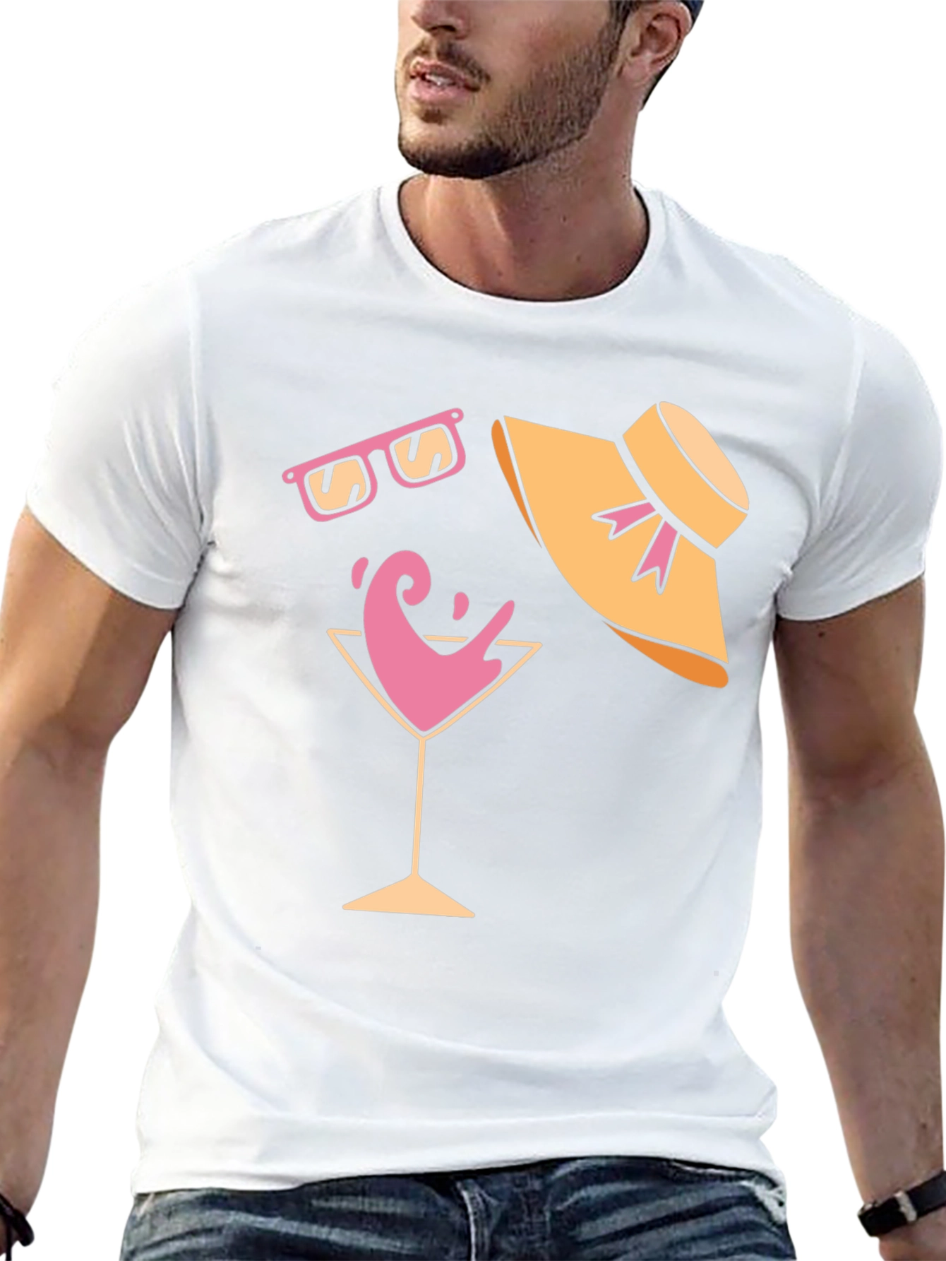 Summer Fun Graphic Tee - Martini Sunglasses & Hat