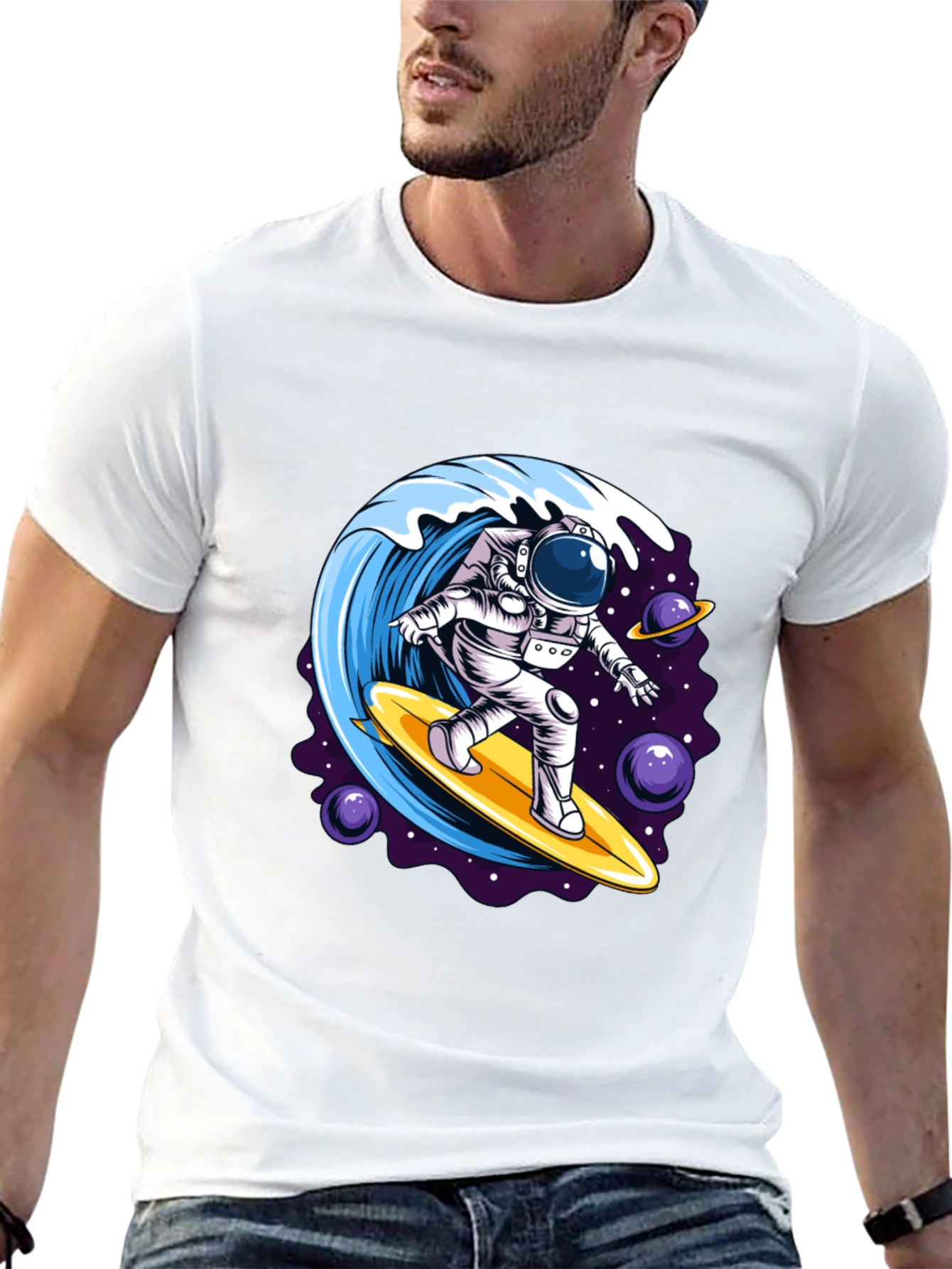 Astronaut Surfing Wave Graphic T-Shirt