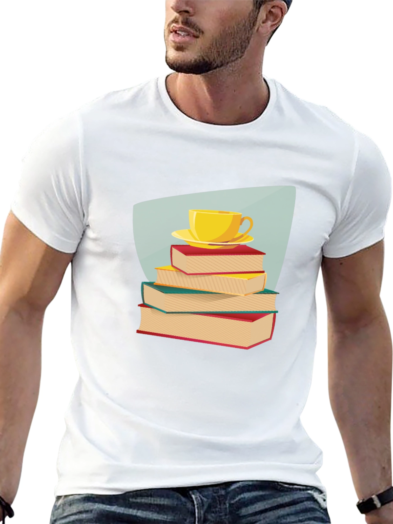 Book Lover T-Shirt - Stacked Books & Tea