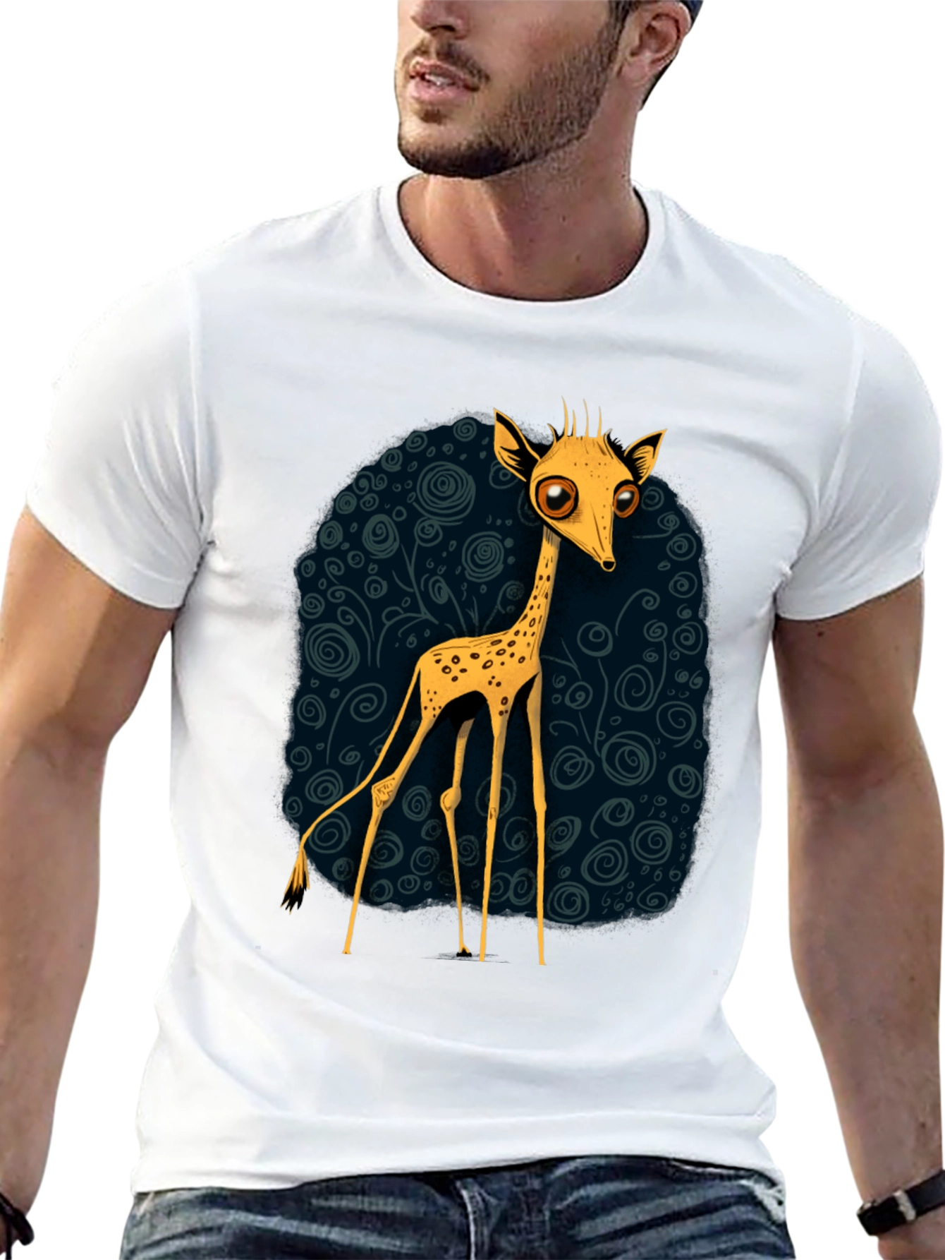 Cartoon Giraffe Graphic Tee - Quirky Black T-Shirt