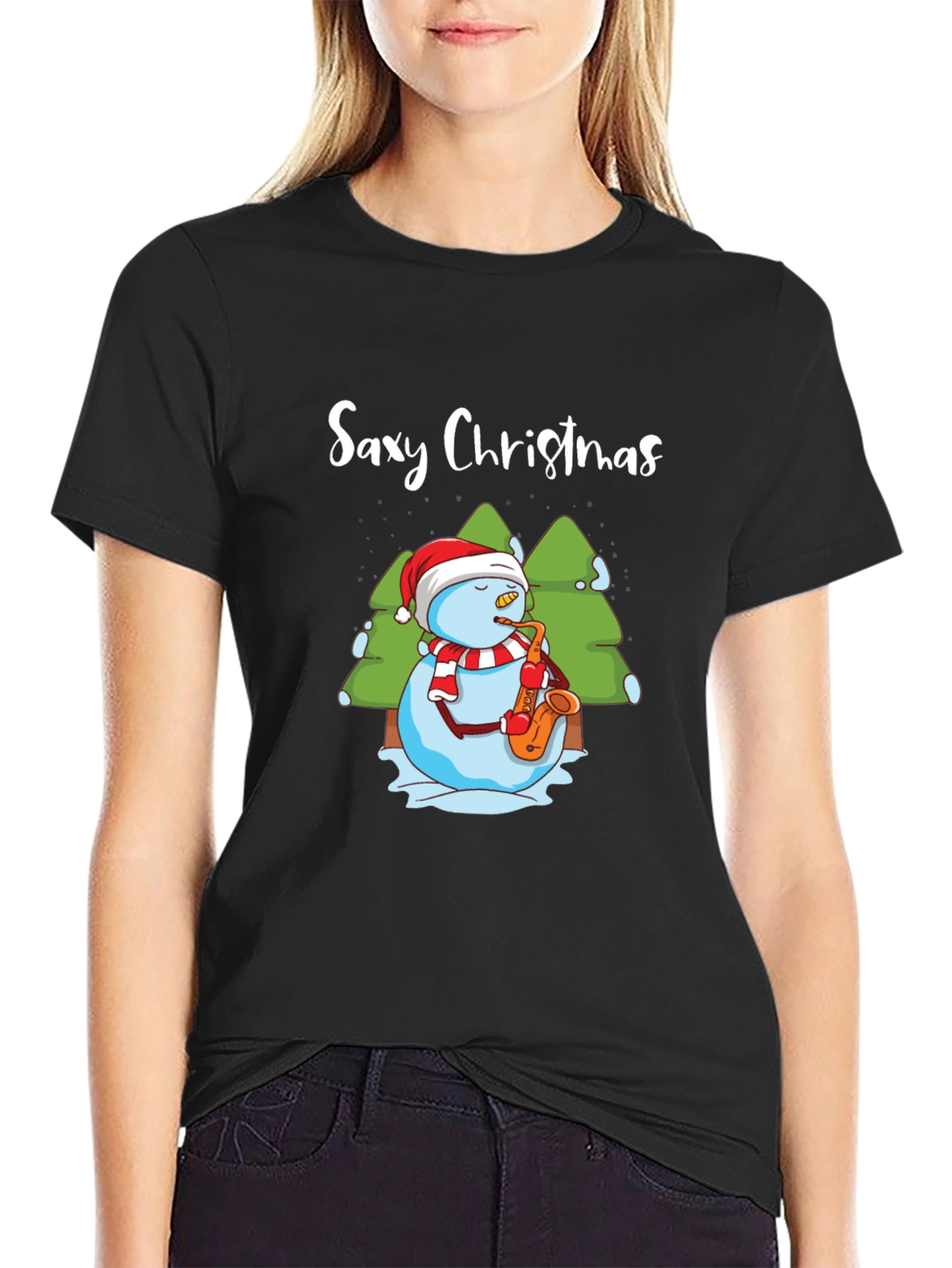 Saxy Christmas T-Shirt - Holiday Snowman Tee