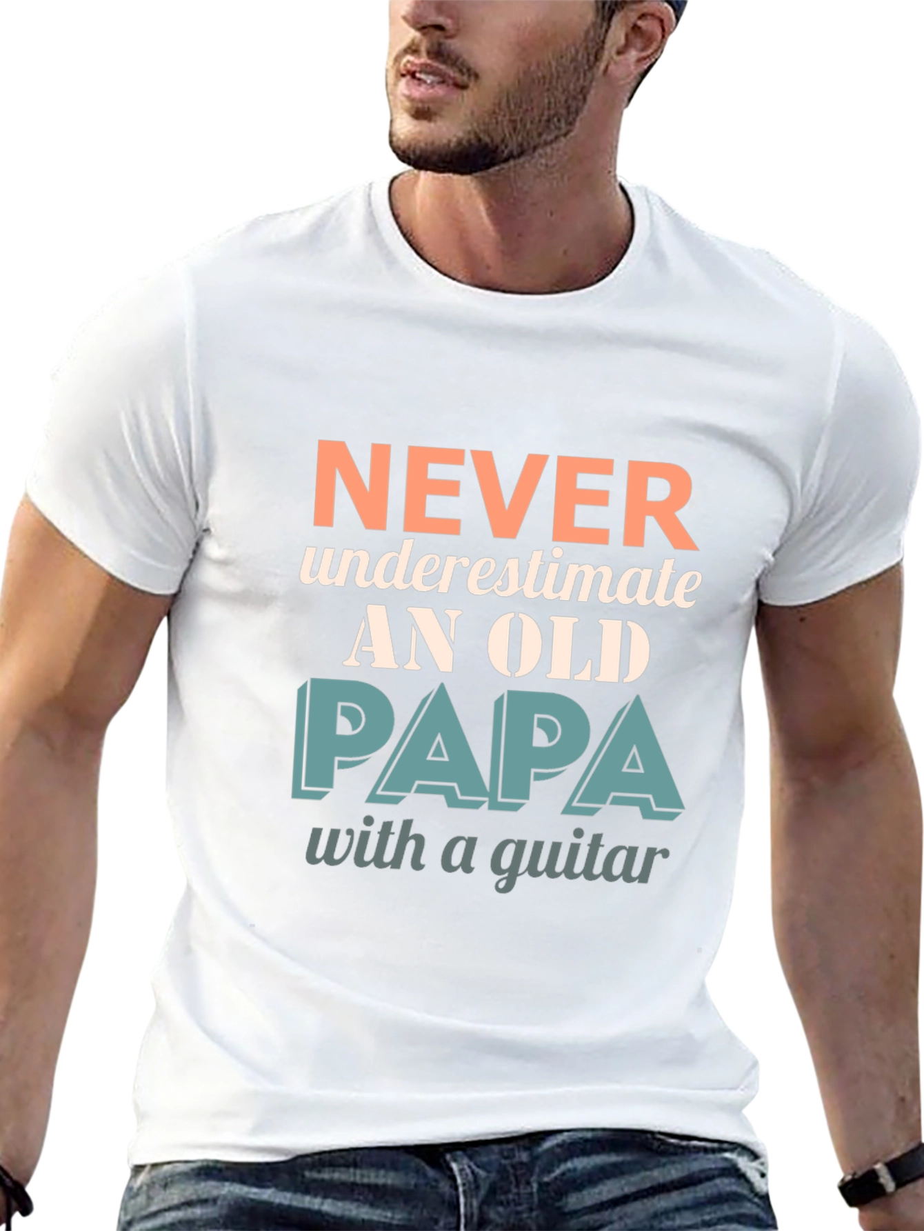 Never Underestimate Old Papa with a Guitar T-Shirt
