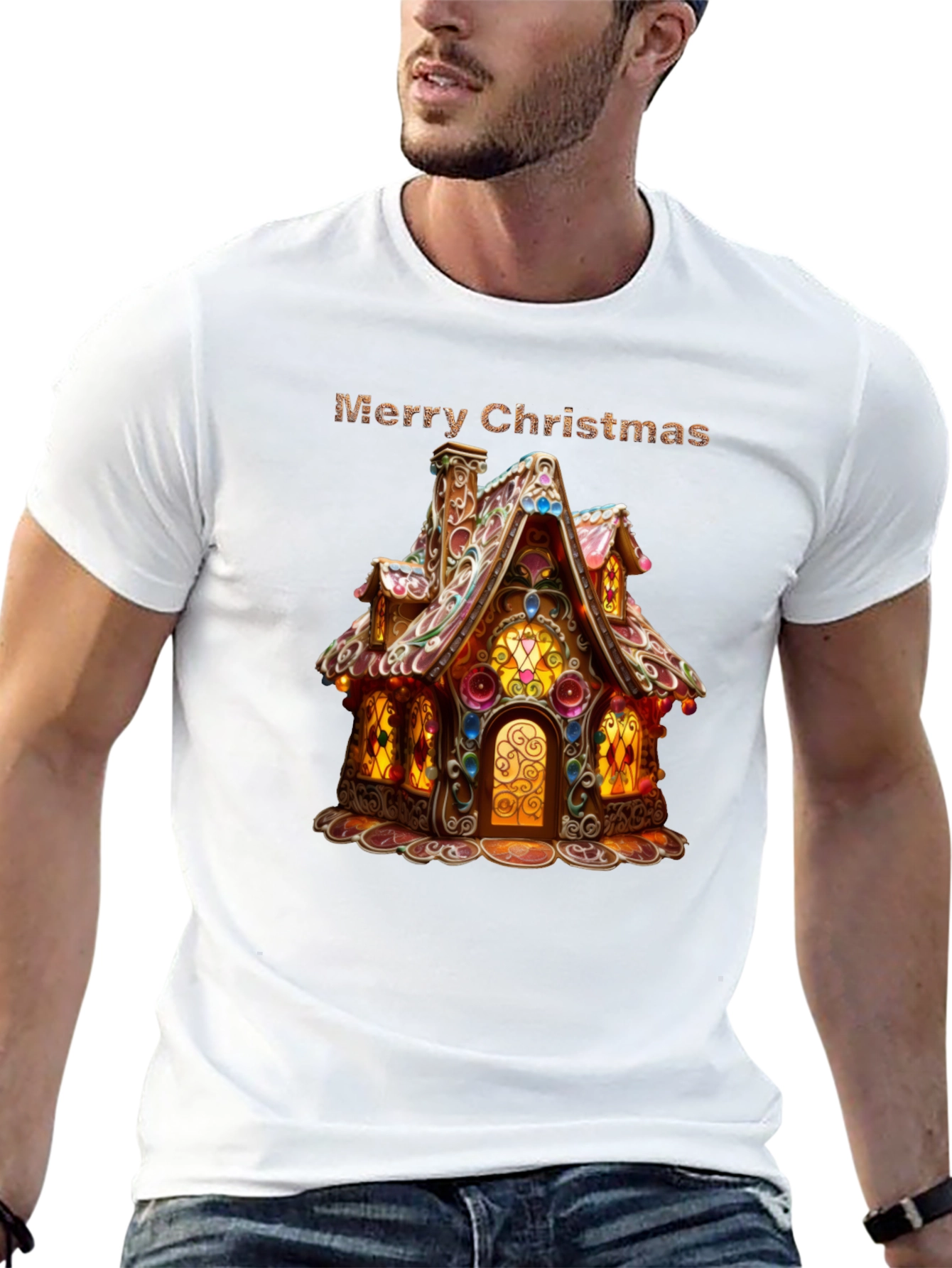 Merry Christmas Gingerbread House Graphic T-Shirt