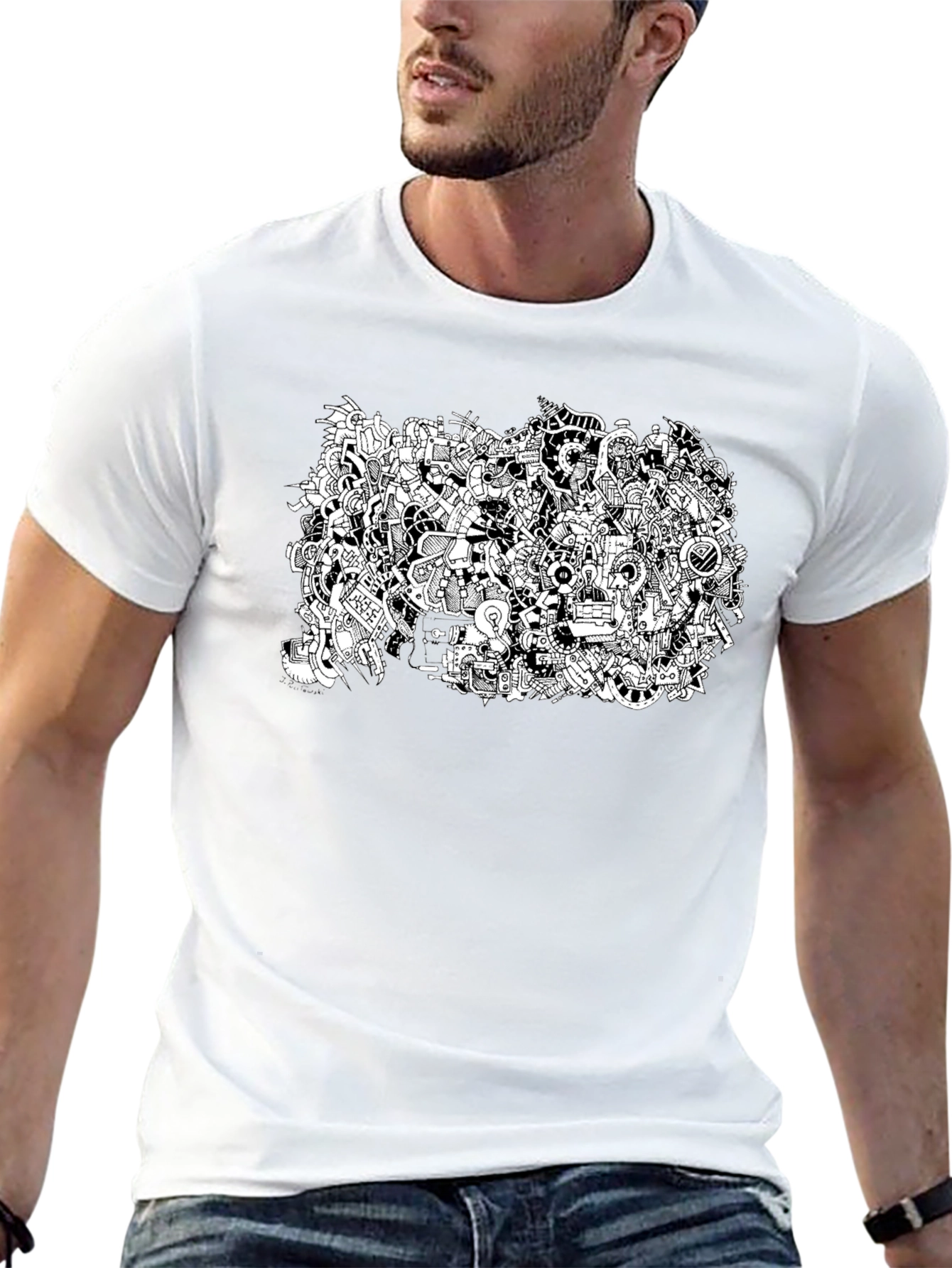 Abstract Doodle Print Black T-Shirt