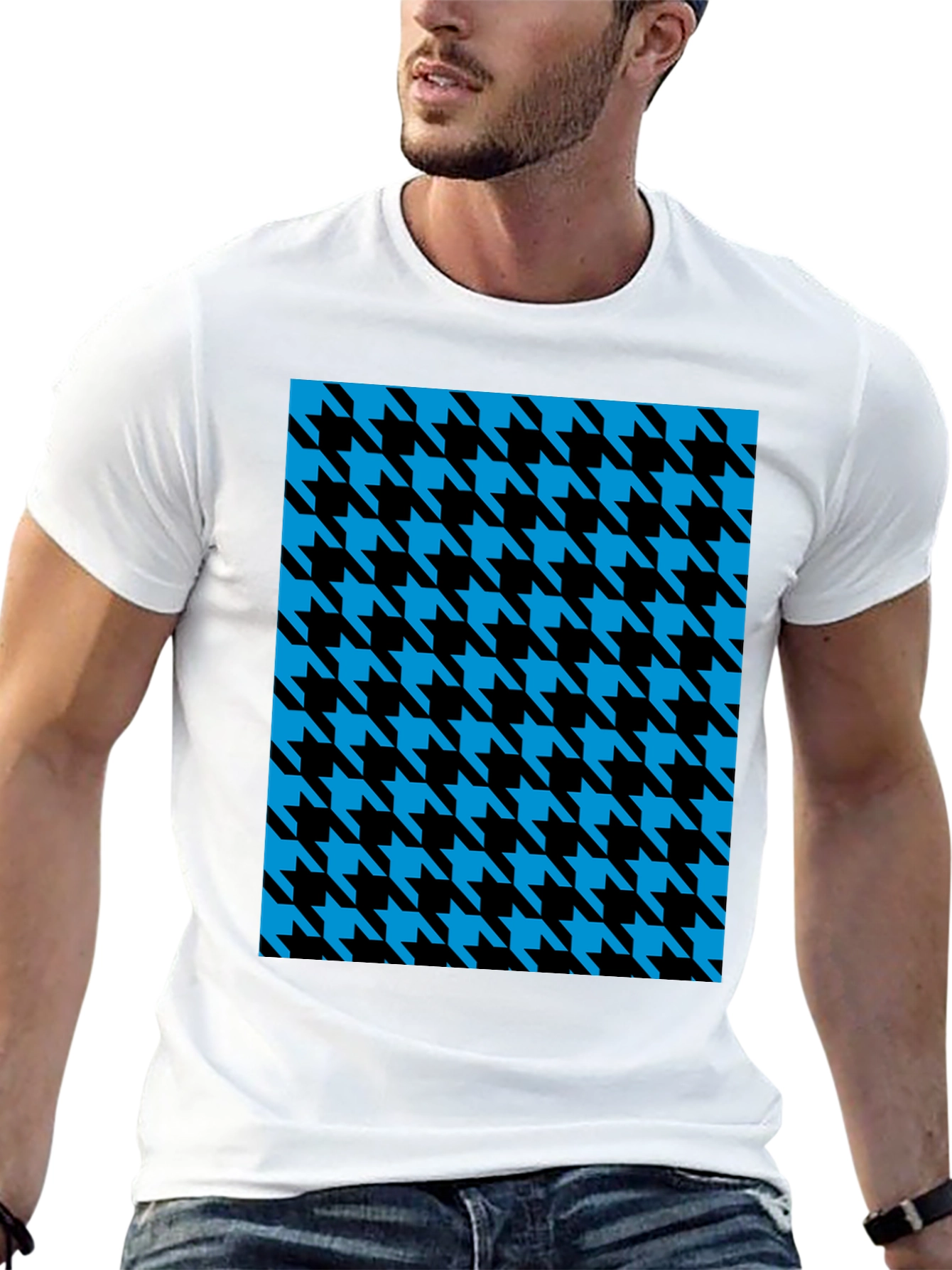 Houndstooth Patterned Black T-Shirt