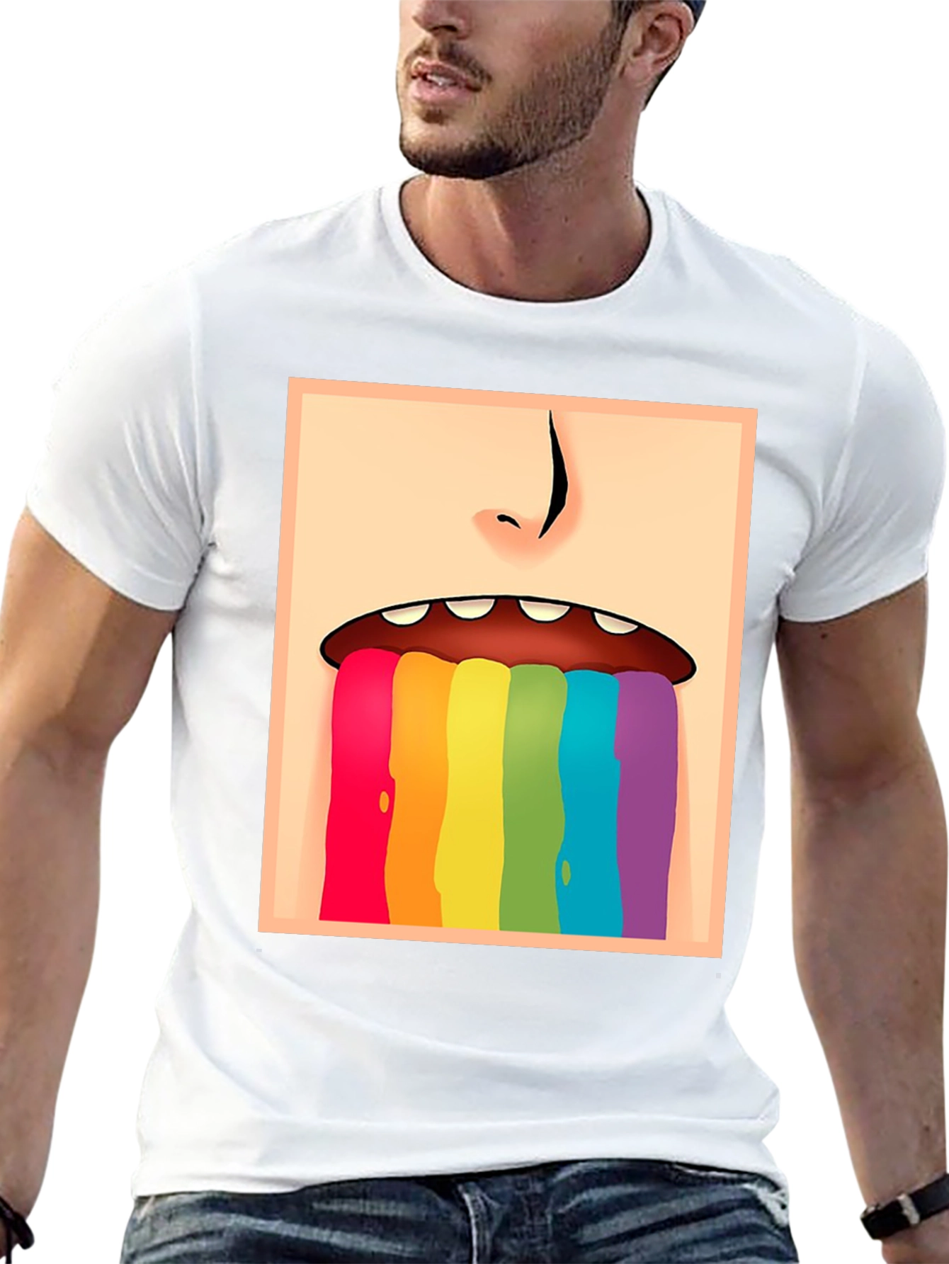 Rainbow Vomit Graphic Tee - Black Cotton Comfort