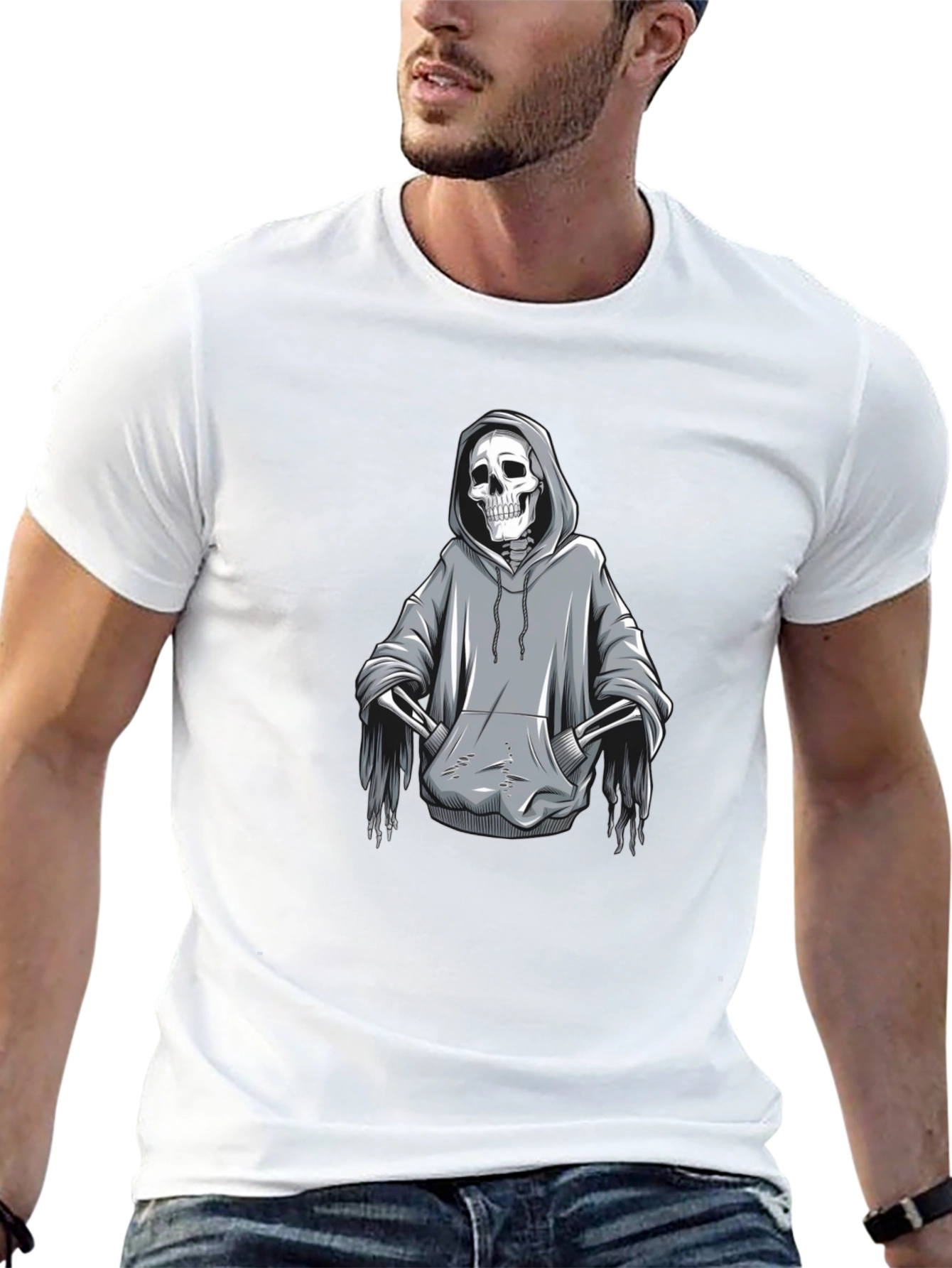 Grim Reaper Hoodie Skeleton Graphic T-Shirt - Black