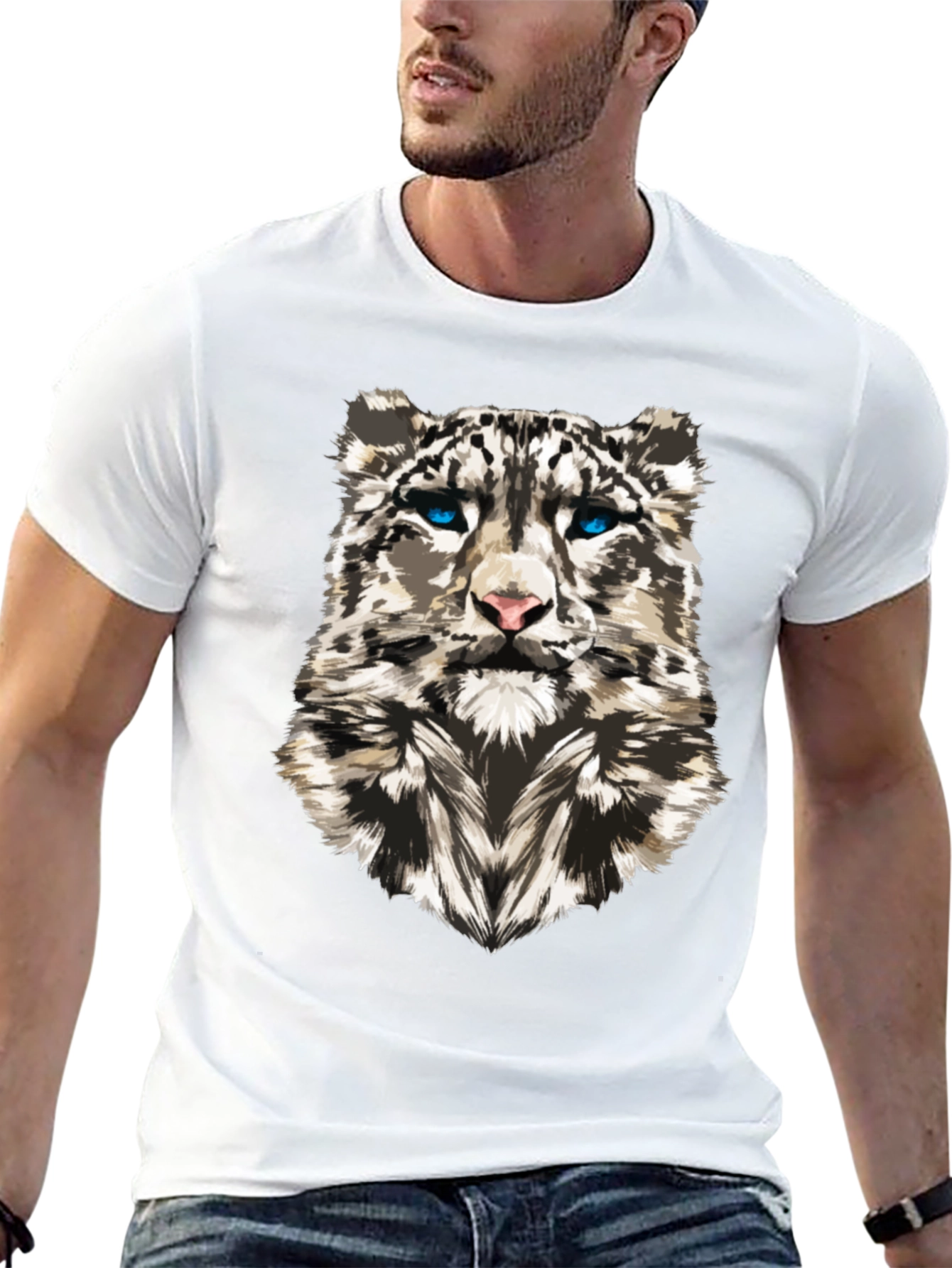 Snow Leopard Graphic Print Black T-Shirt