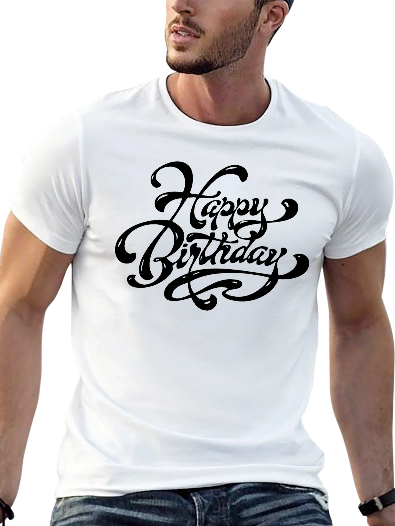 Happy Birthday Black Crew Neck T-Shirt