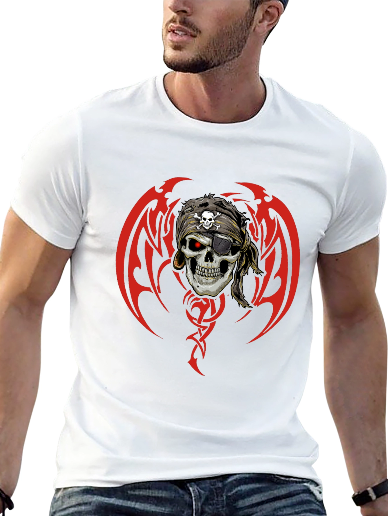 Pirate Skull Graphic Print T-Shirt - Black