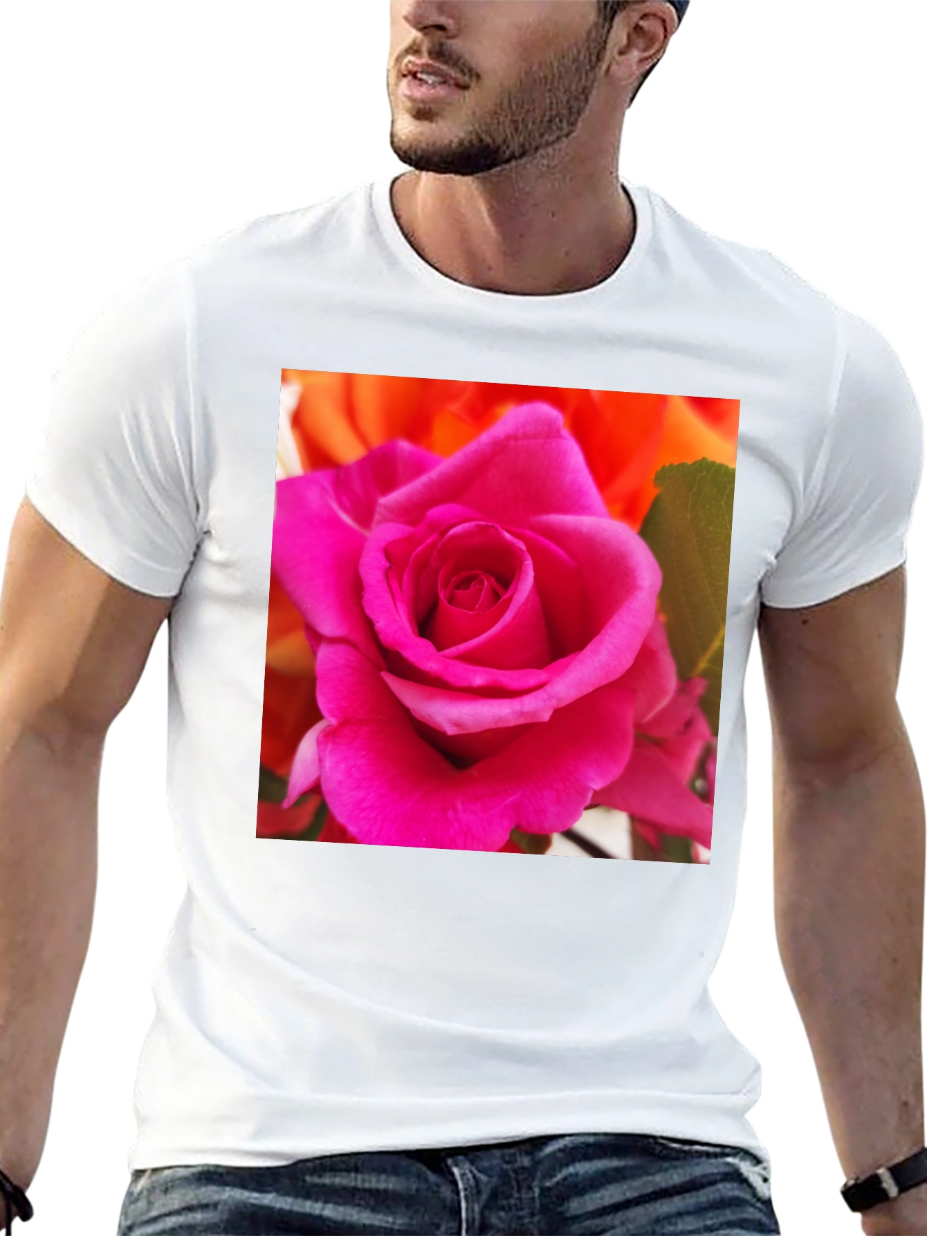 Floral Rose Graphic Tee - Modern Black T-Shirt