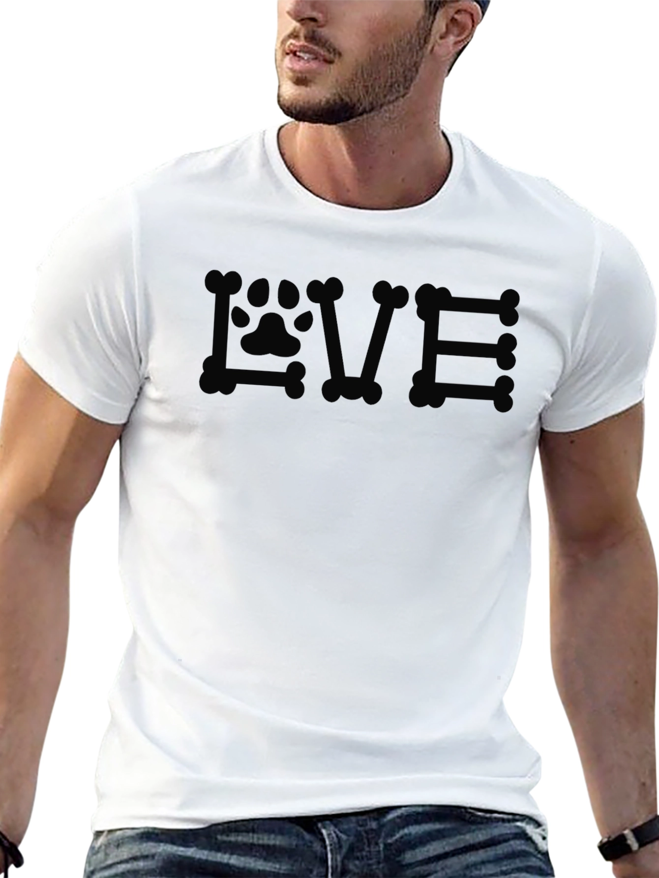 Dog Lover Paw Print T-Shirt - Bone Lettering