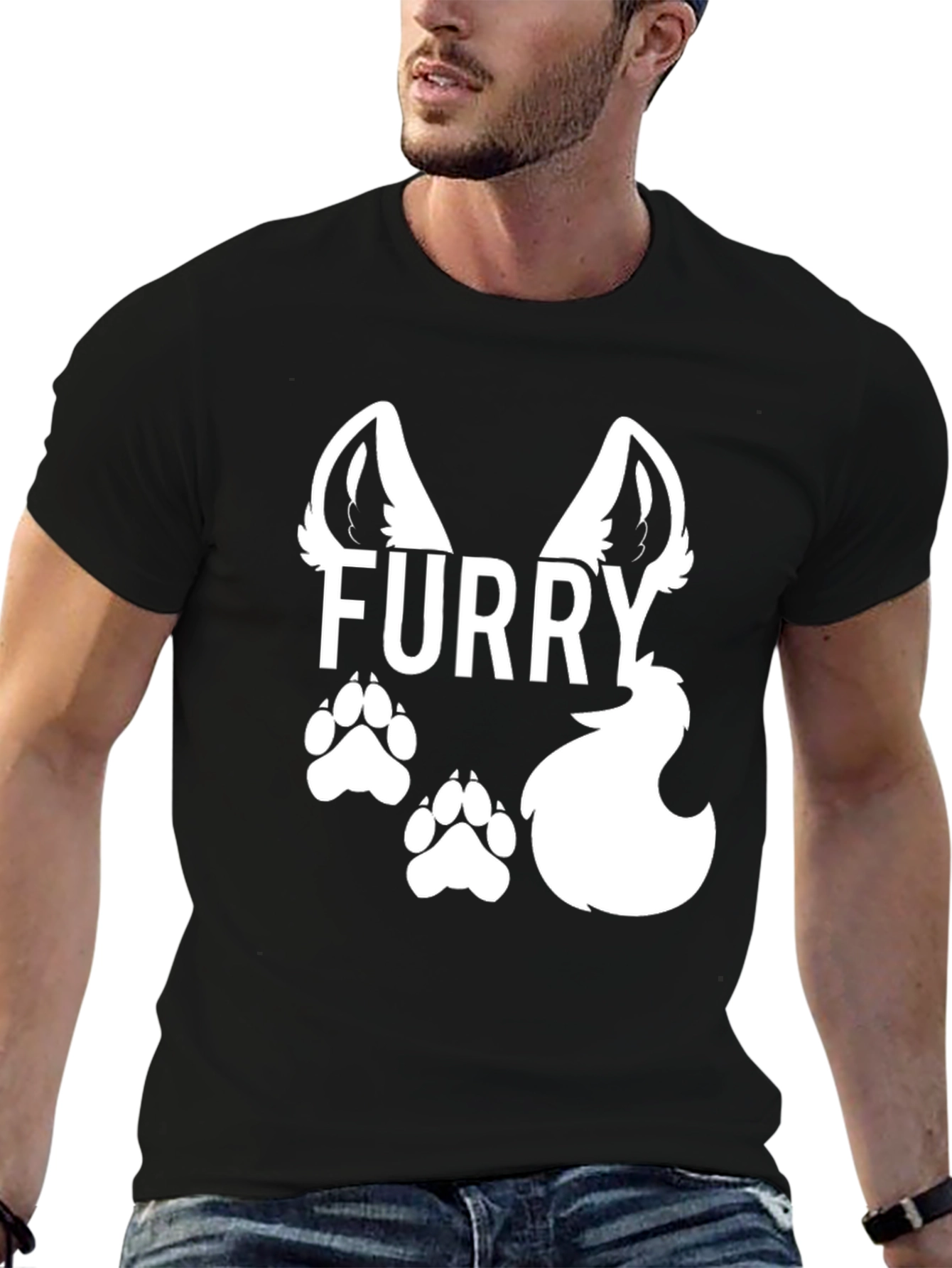 Furry Graphic Tee - Black Crew Neck T-Shirt