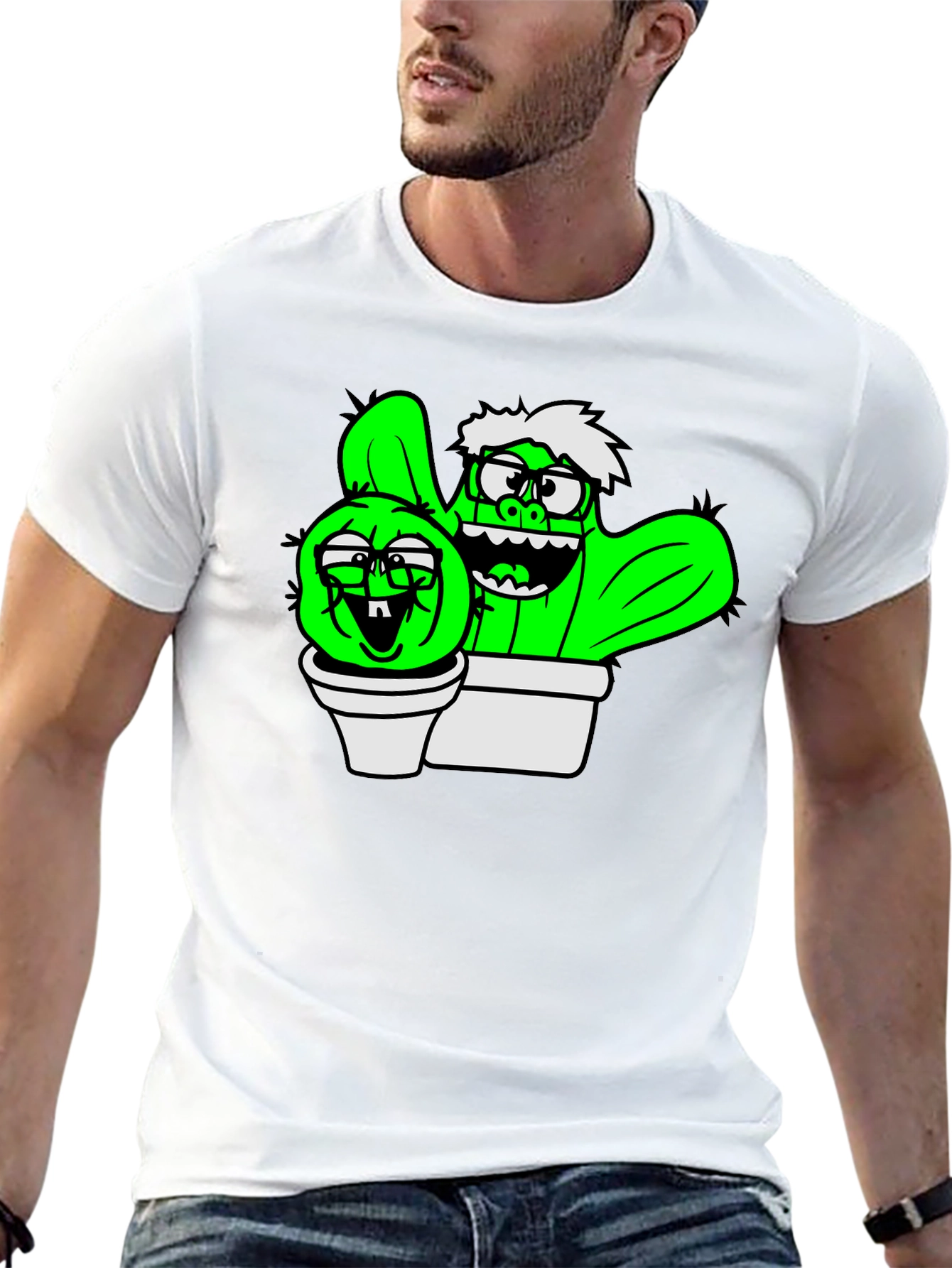 Cactus Cartoon Graphic Black T-Shirt
