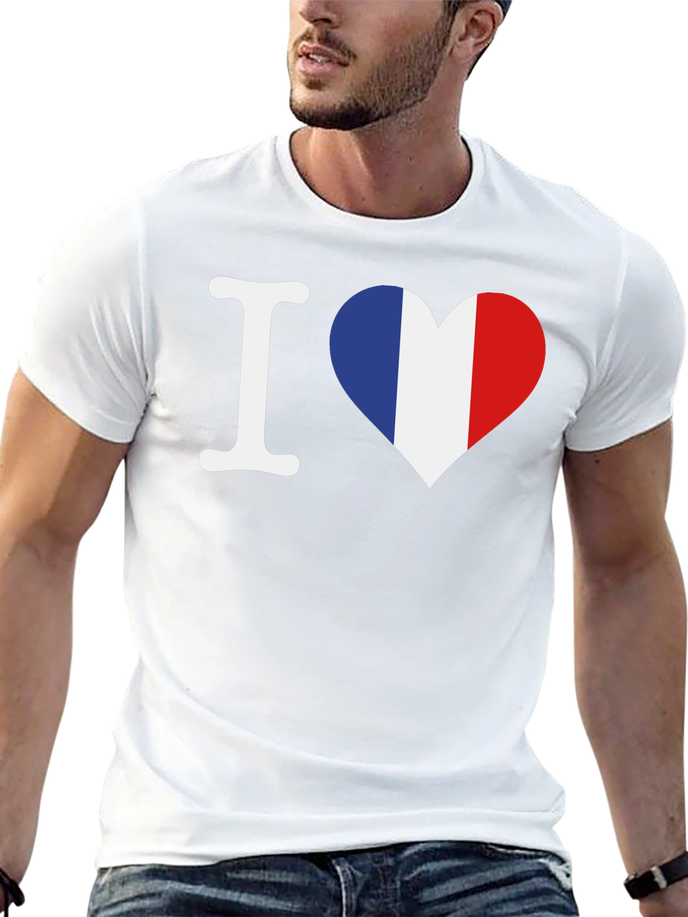 I Love France T-Shirt - French Flag Heart Graphic