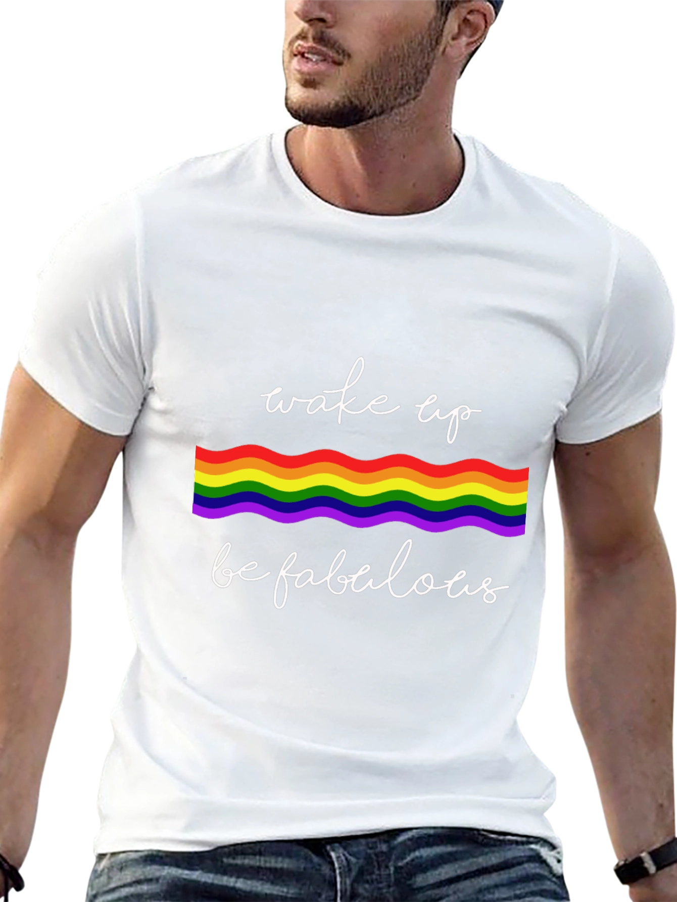 Wake Up Be Fabulous T-Shirt - Pride Rainbow Design