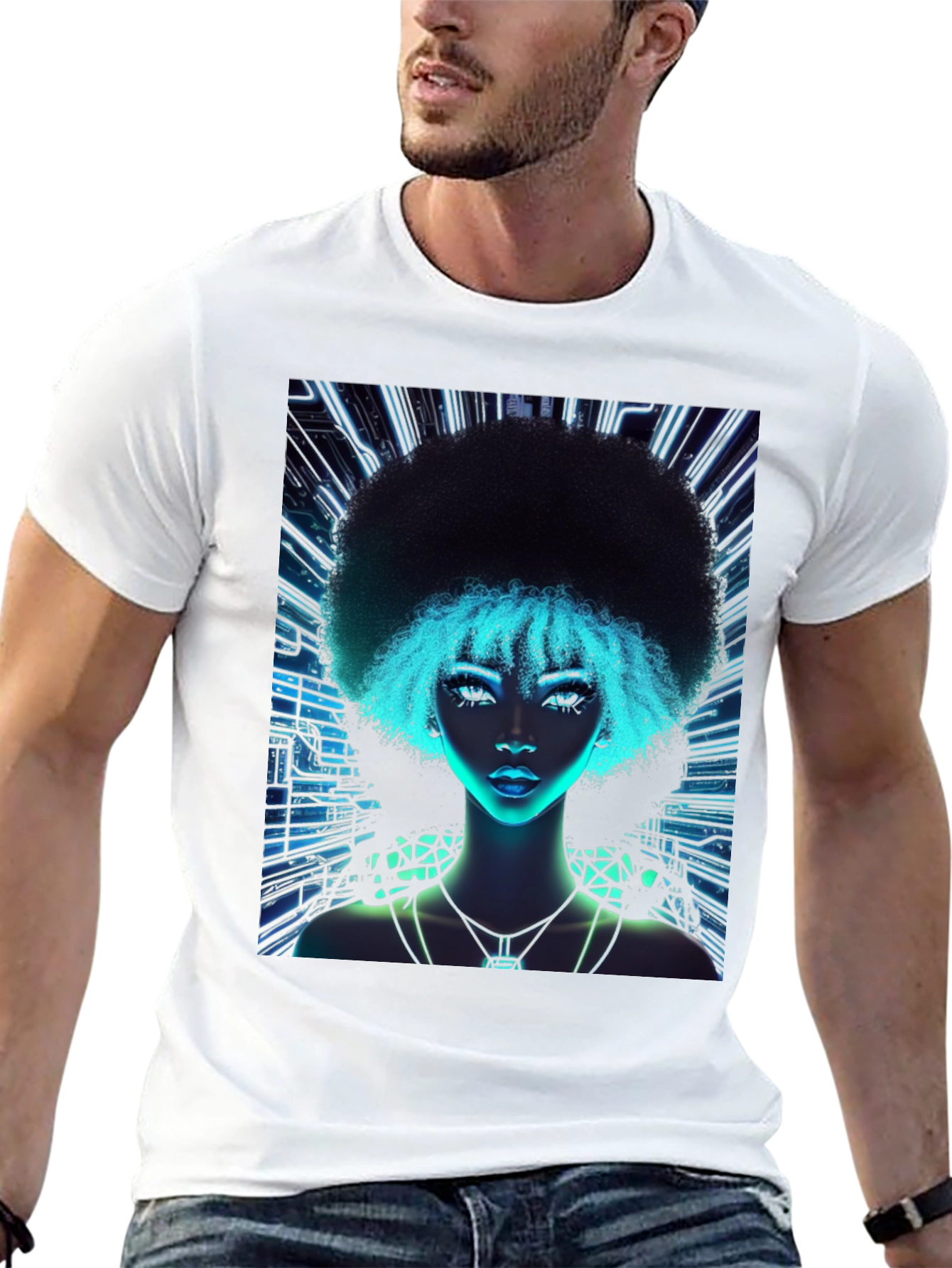 Cyberpunk Afro Girl Graphic Tee
