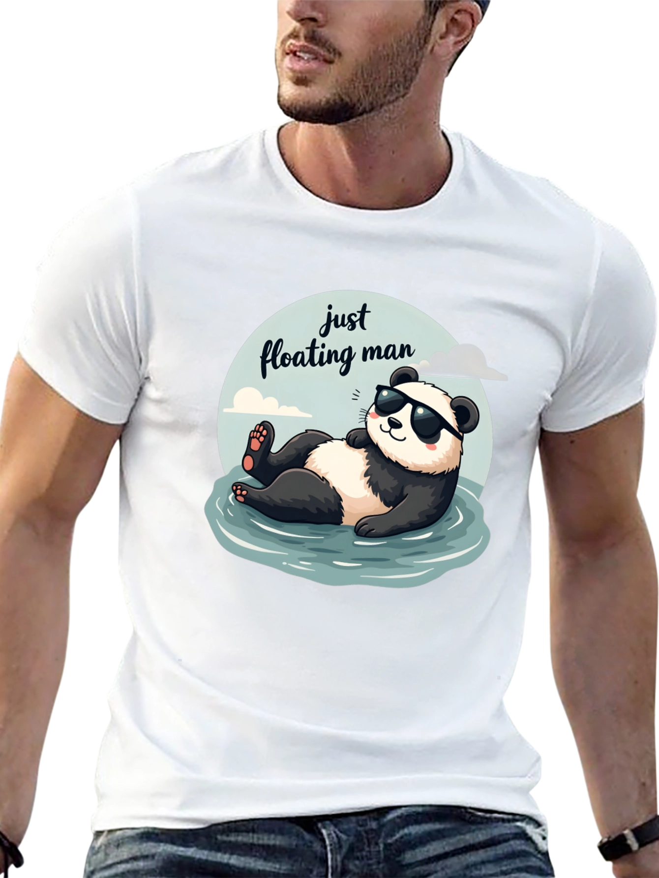 Just Floating Man Panda Graphic Tee
