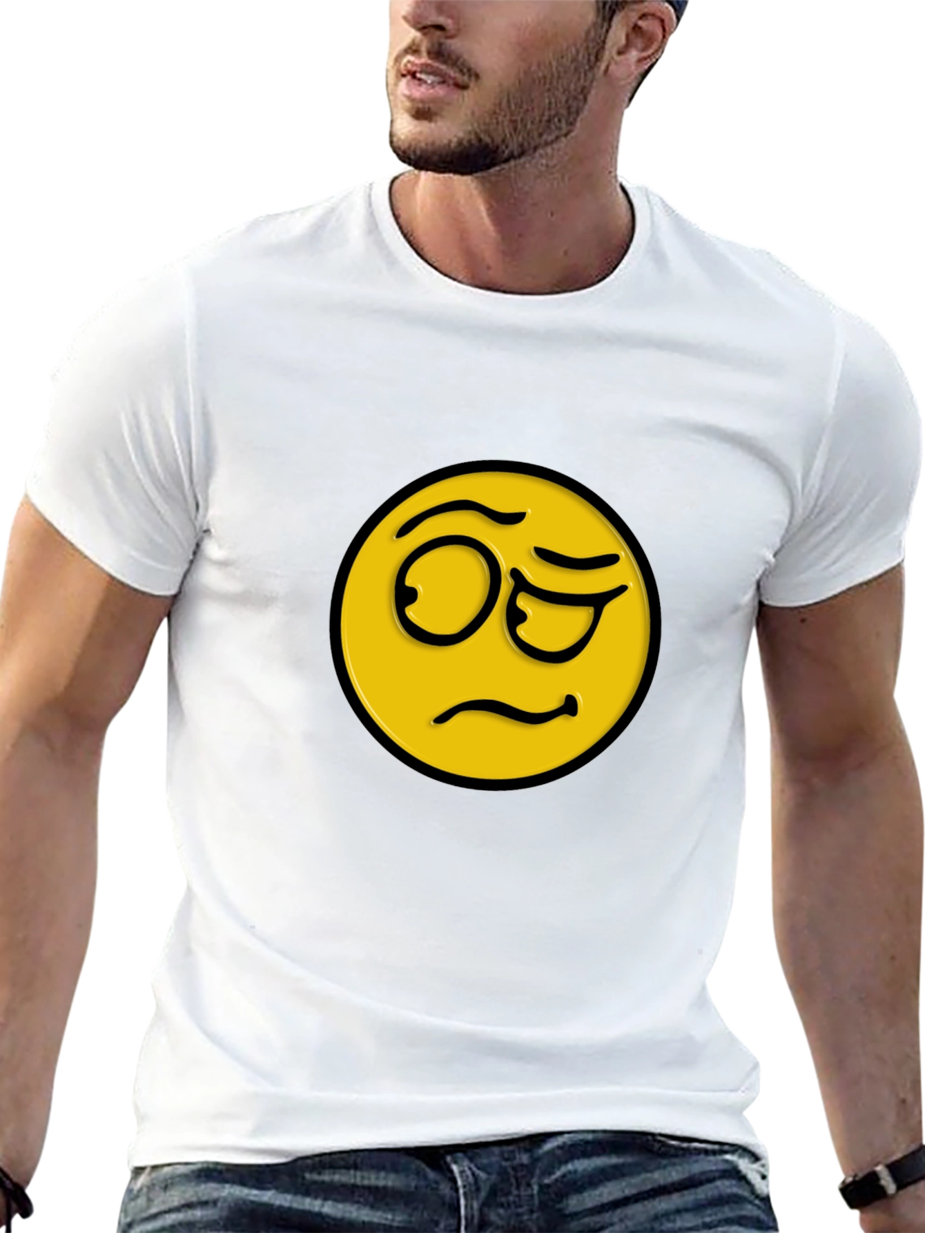Skeptical Emoji Black Cotton T-Shirt