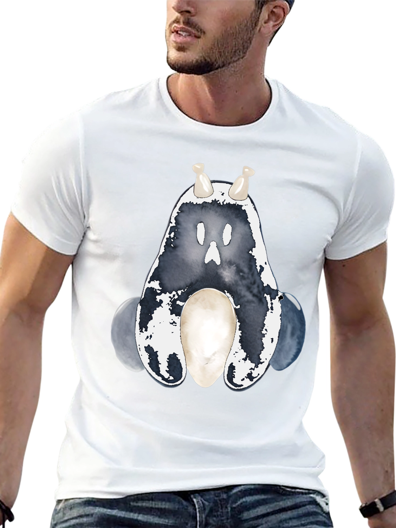 Ghostly Cute Creature Graphic Tee - Black