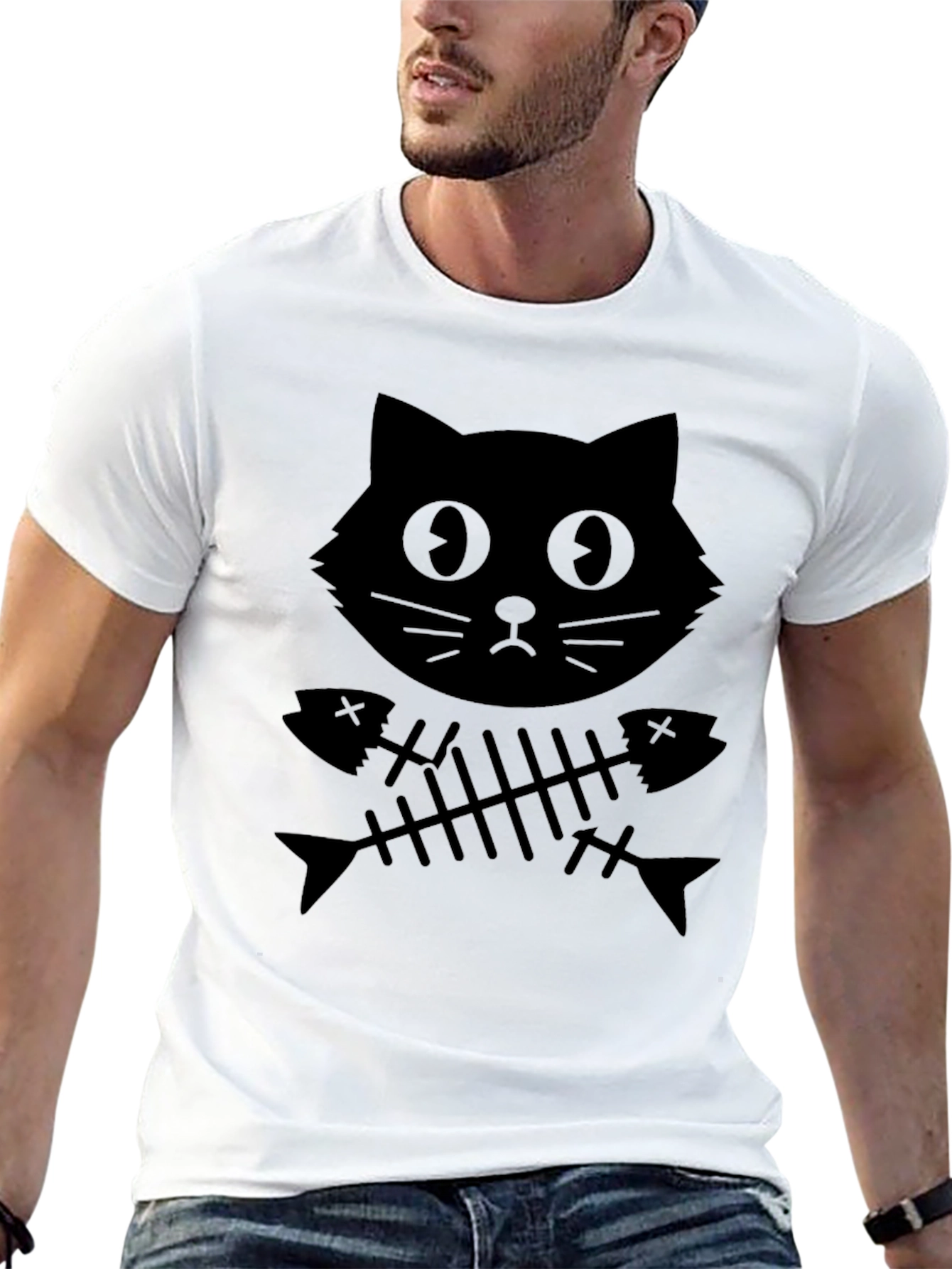 Black Cat & Fishbone Graphic T-Shirt
