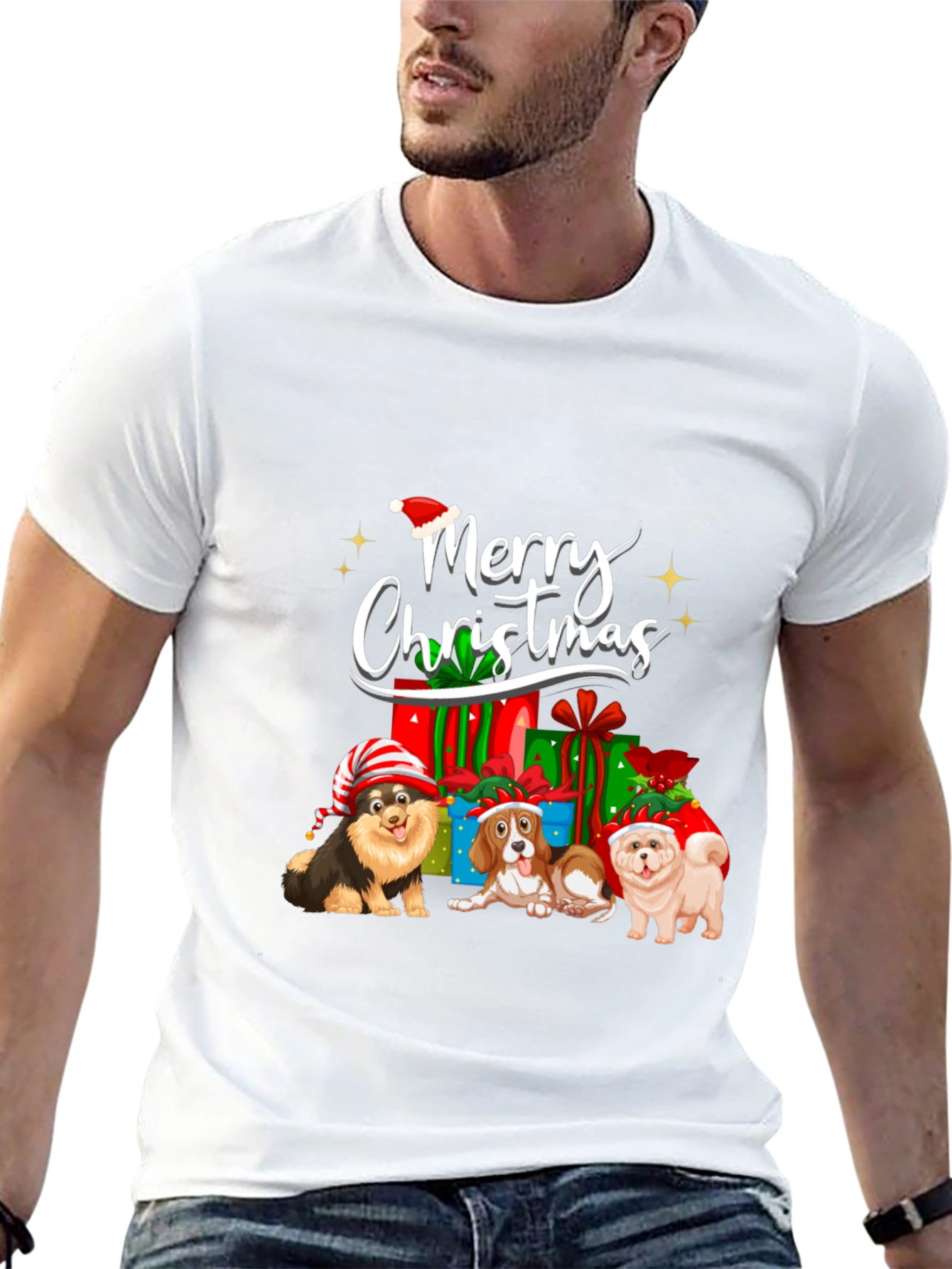 Merry Christmas Dogs Black T-Shirt