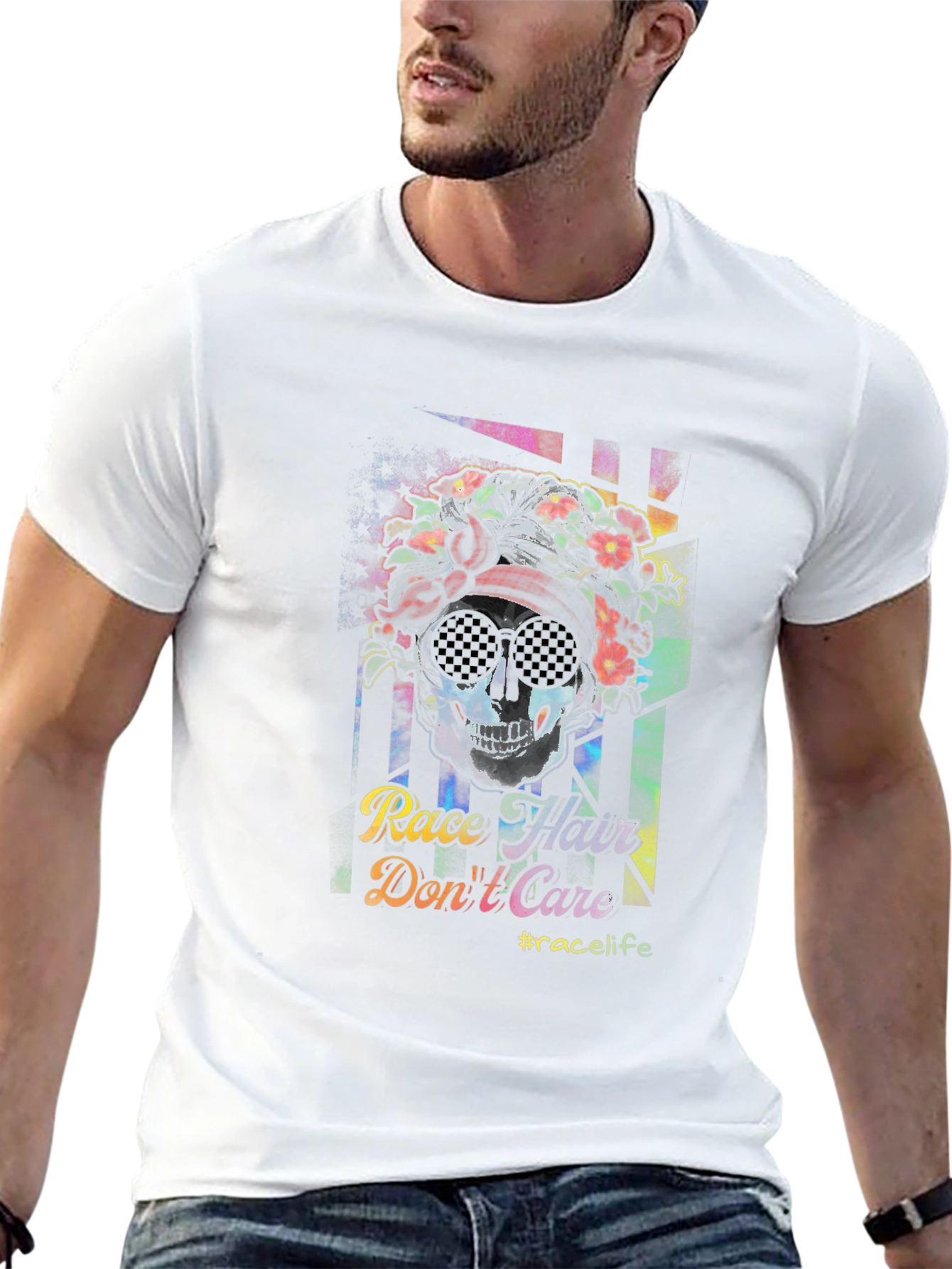 Race Hair Dont Care T-Shirt - Skull Graphic Tee