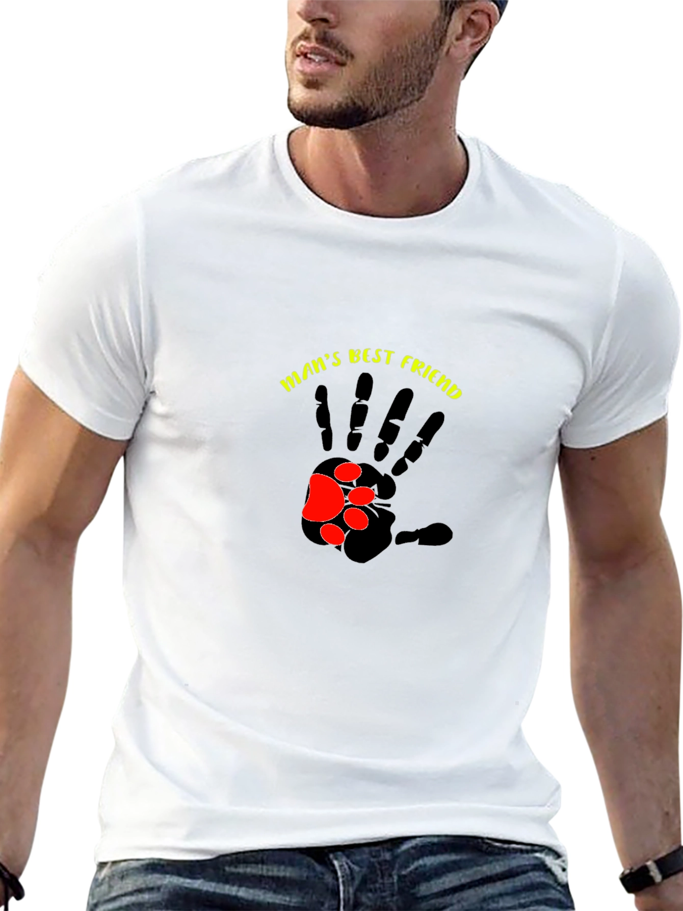 Mans Best Friend T-Shirt - Paw Print Hand Design