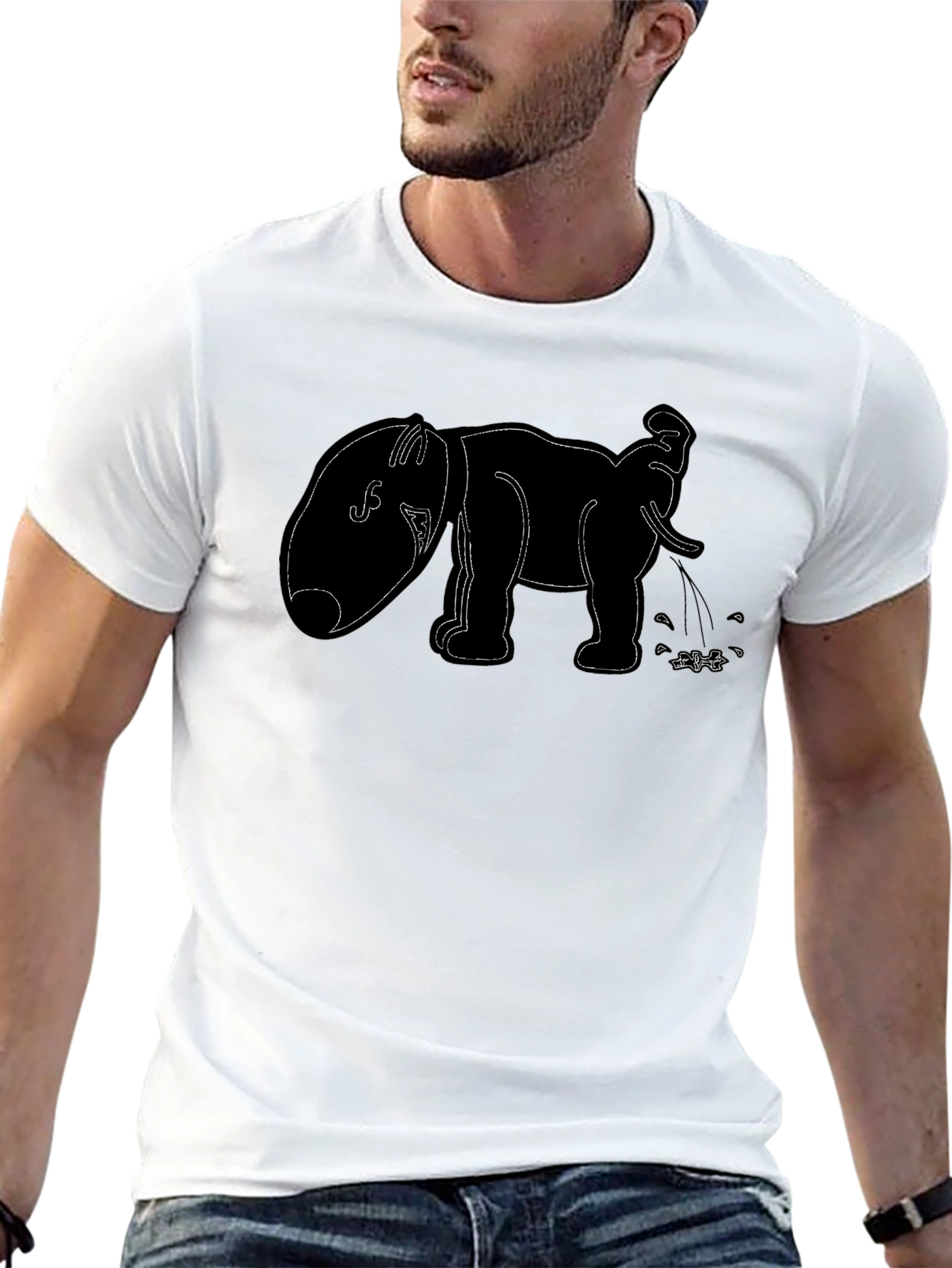 Funny Elephant Outline Black T-Shirt