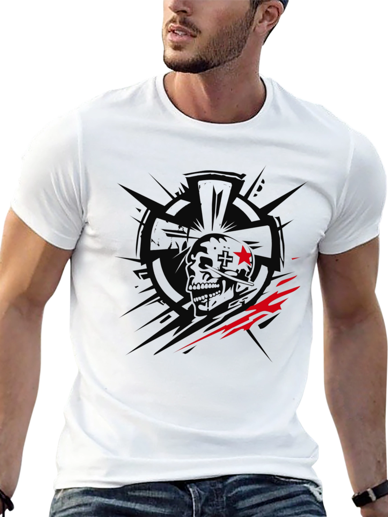 Edgy Skull Graphic Print Black T-Shirt