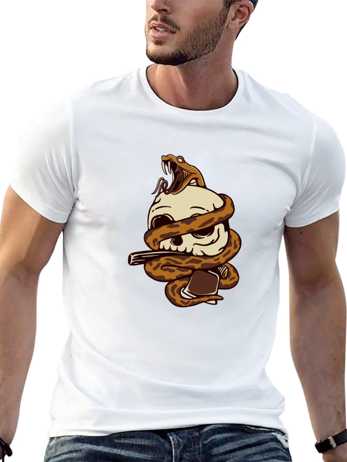 Skull & Snake Graphic Tee - Dark
