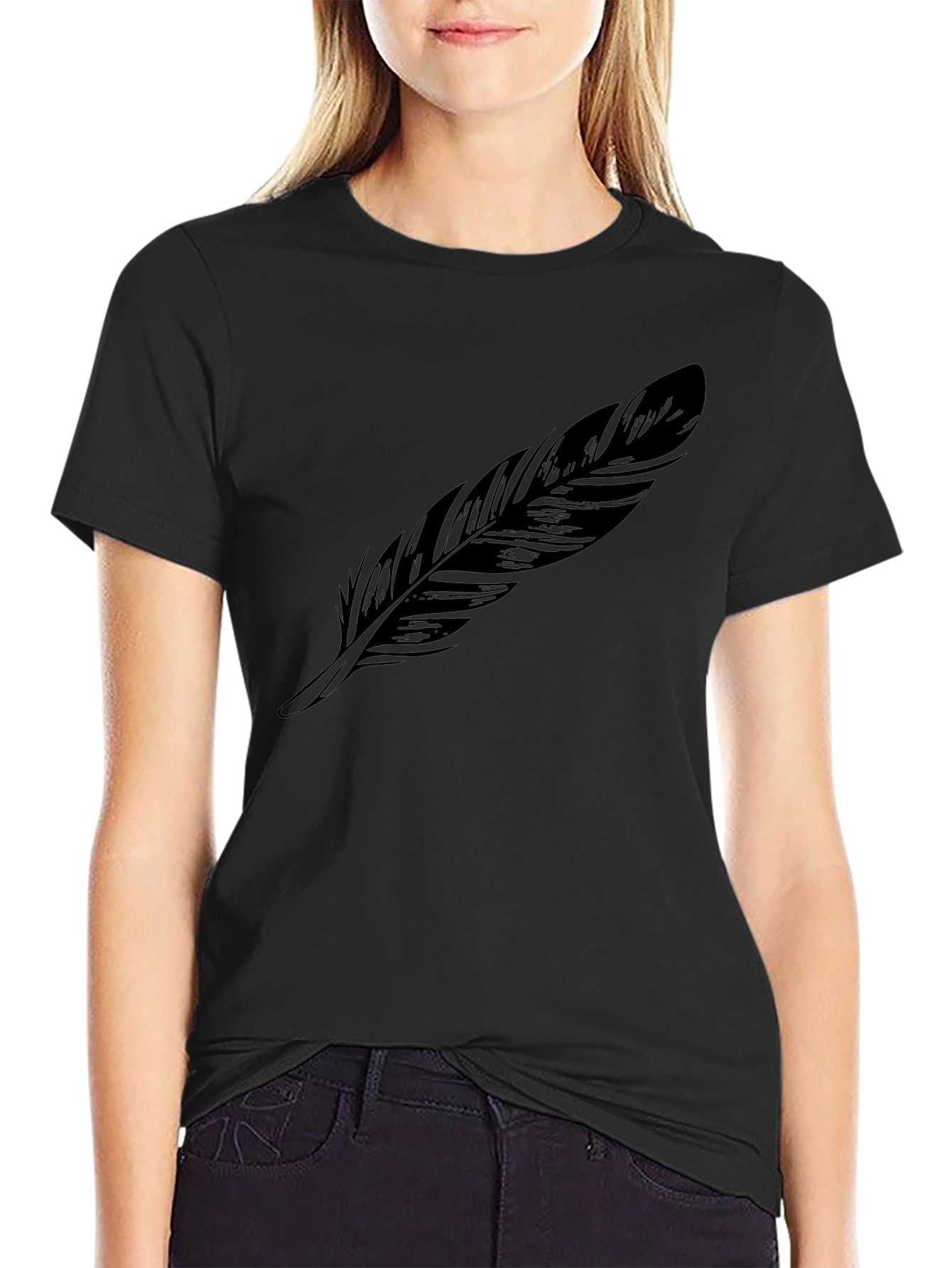 Feather Graphic Black T-Shirt - Casual Style
