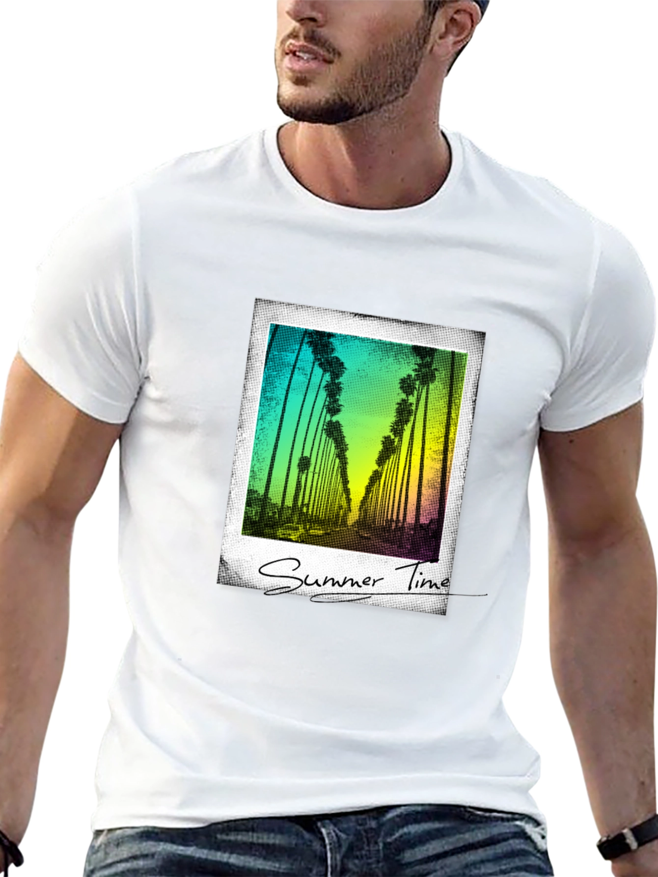 Summer Time Palm Tree Graphic Tee - Black
