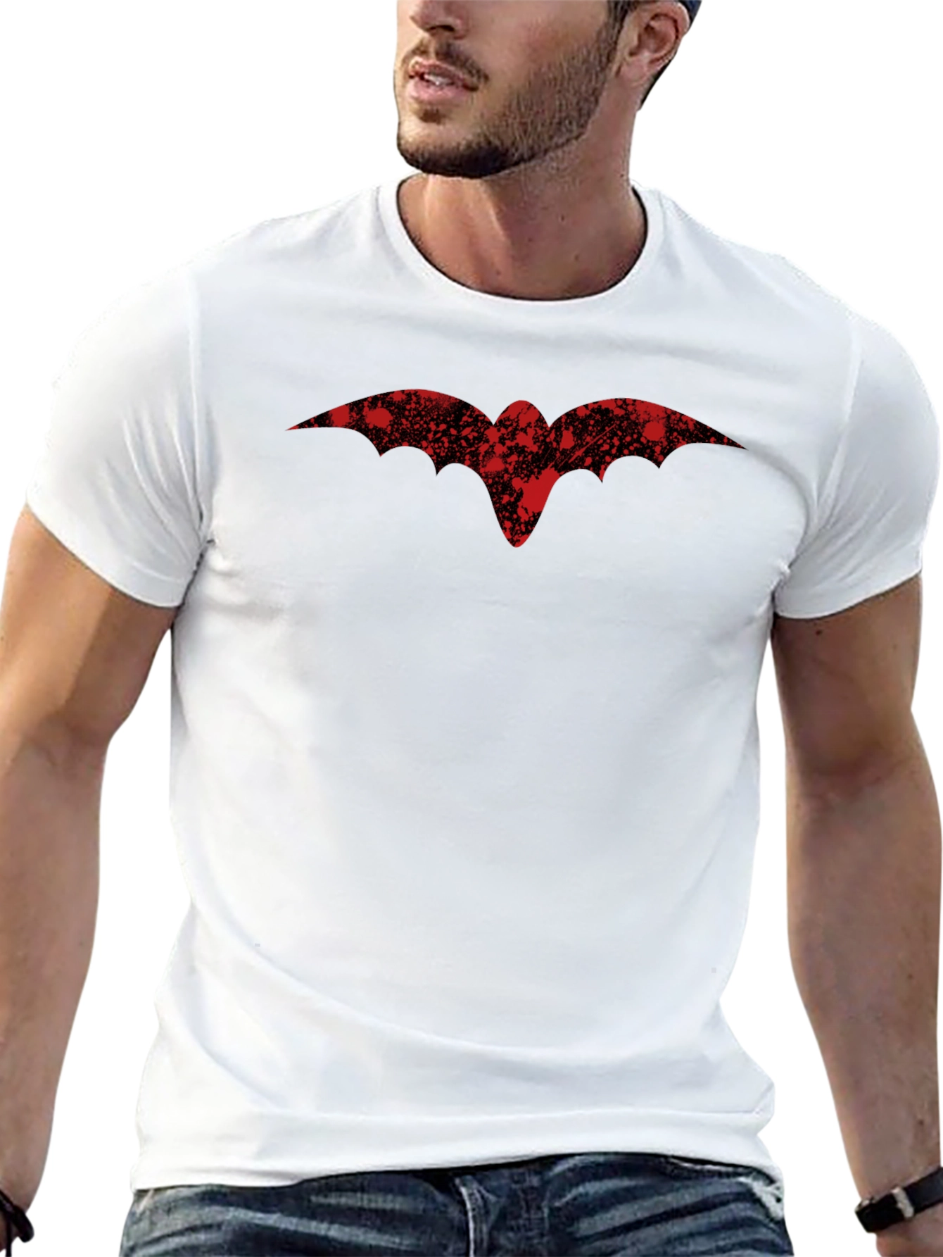 Distressed Red Bat Logo Black T-Shirt