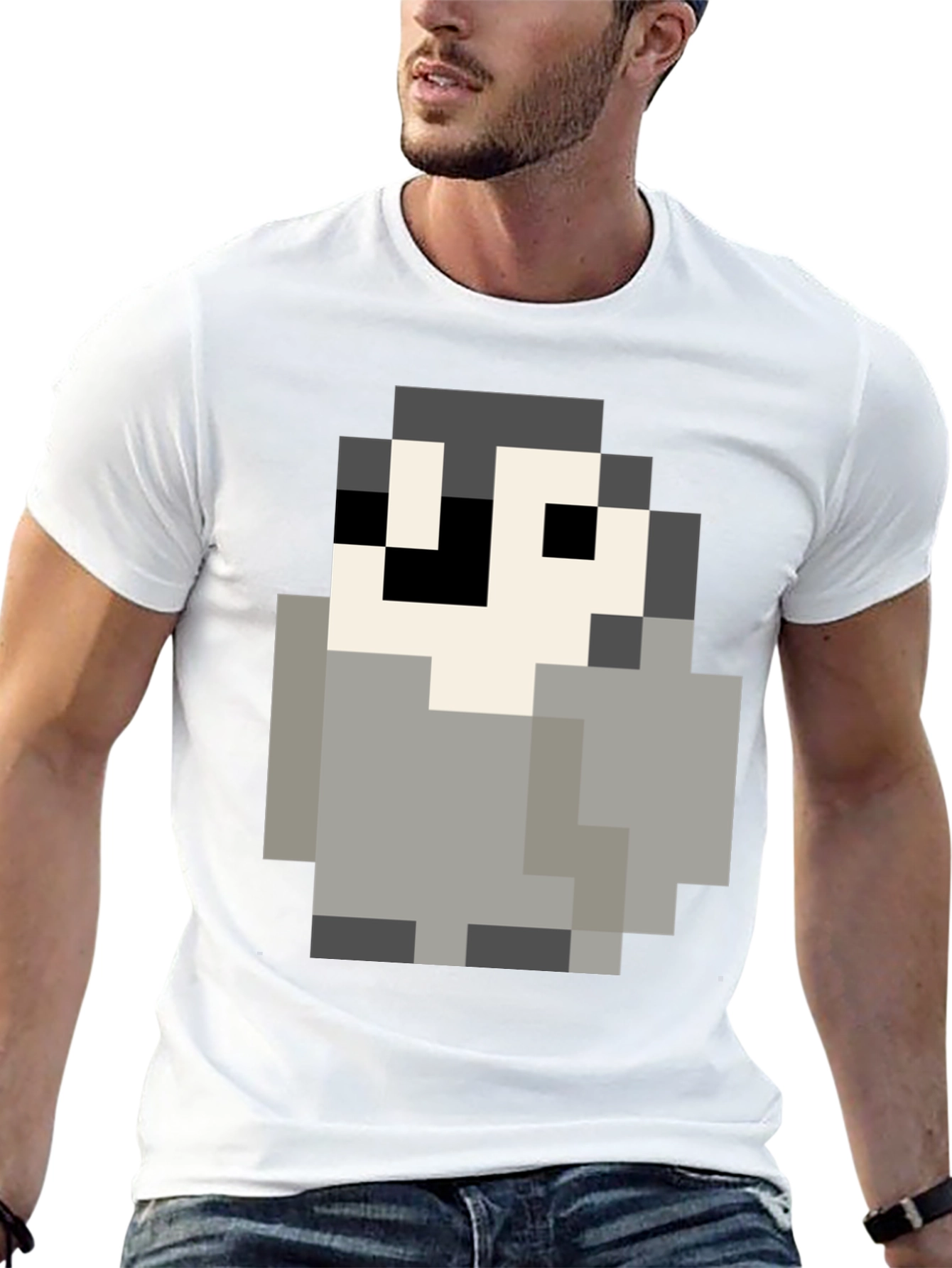 Pixel Art Penguin Graphic Tee - Black