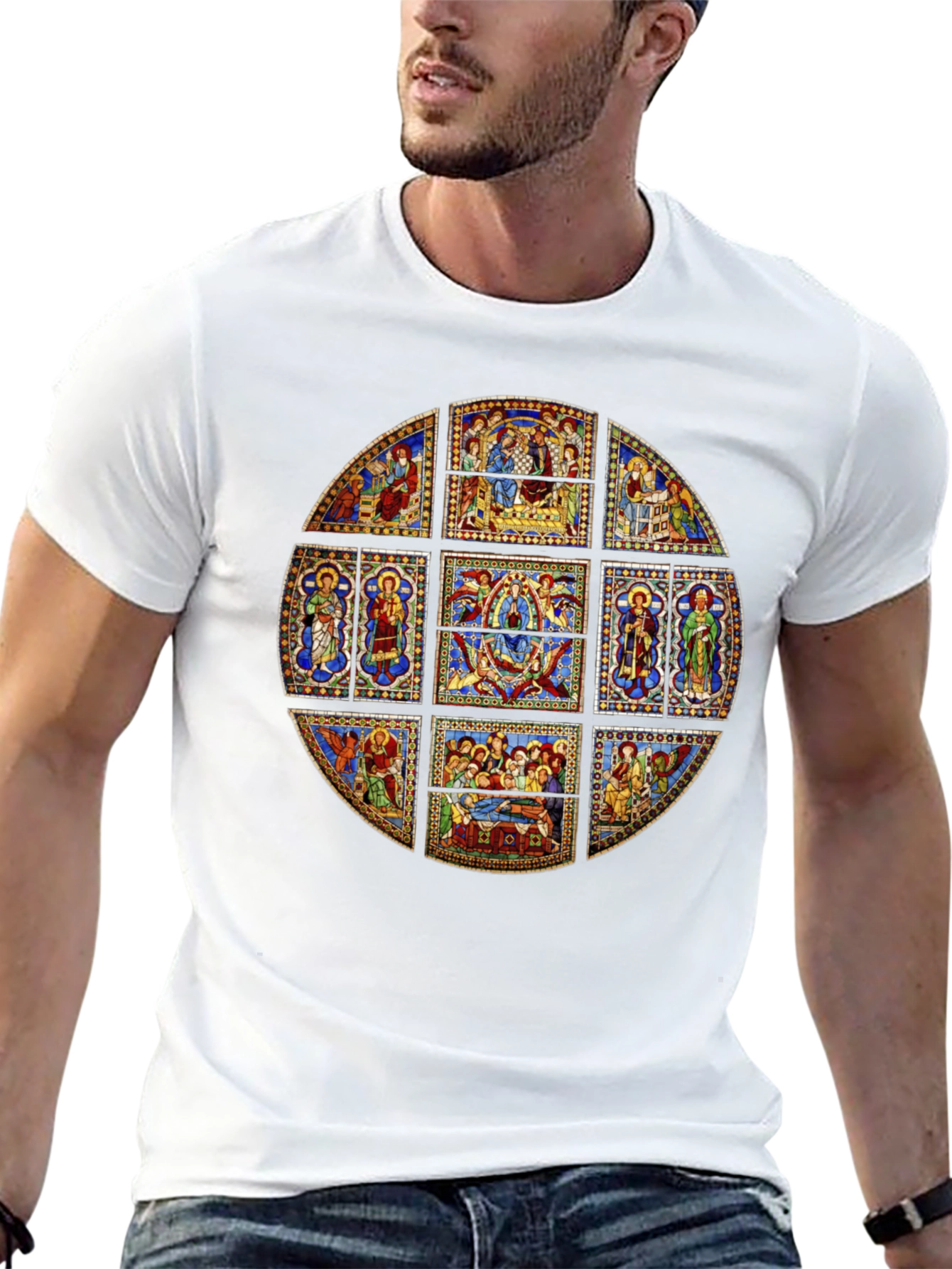 Stained Glass Art T-Shirt - Unique Religious Design