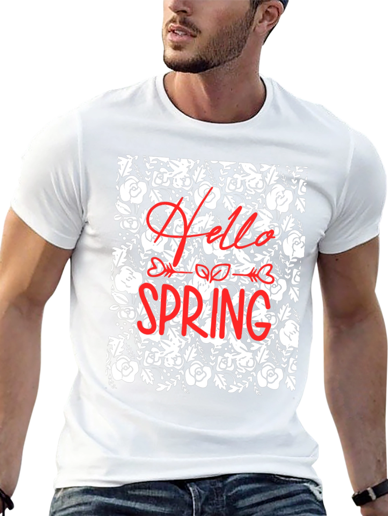Hello Spring Floral Black Graphic T-Shirt