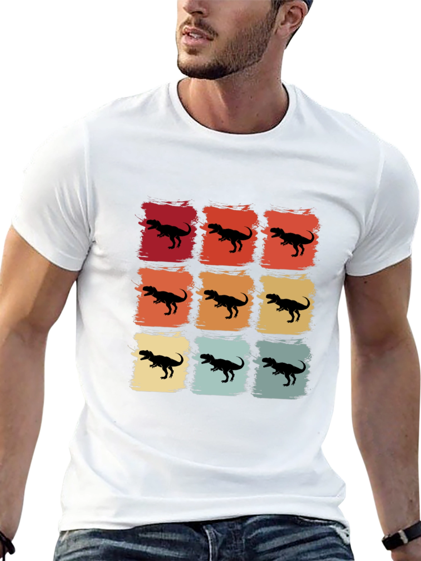 Retro Dinosaur Graphic Tee - Stylish Mens Black T-Shirt