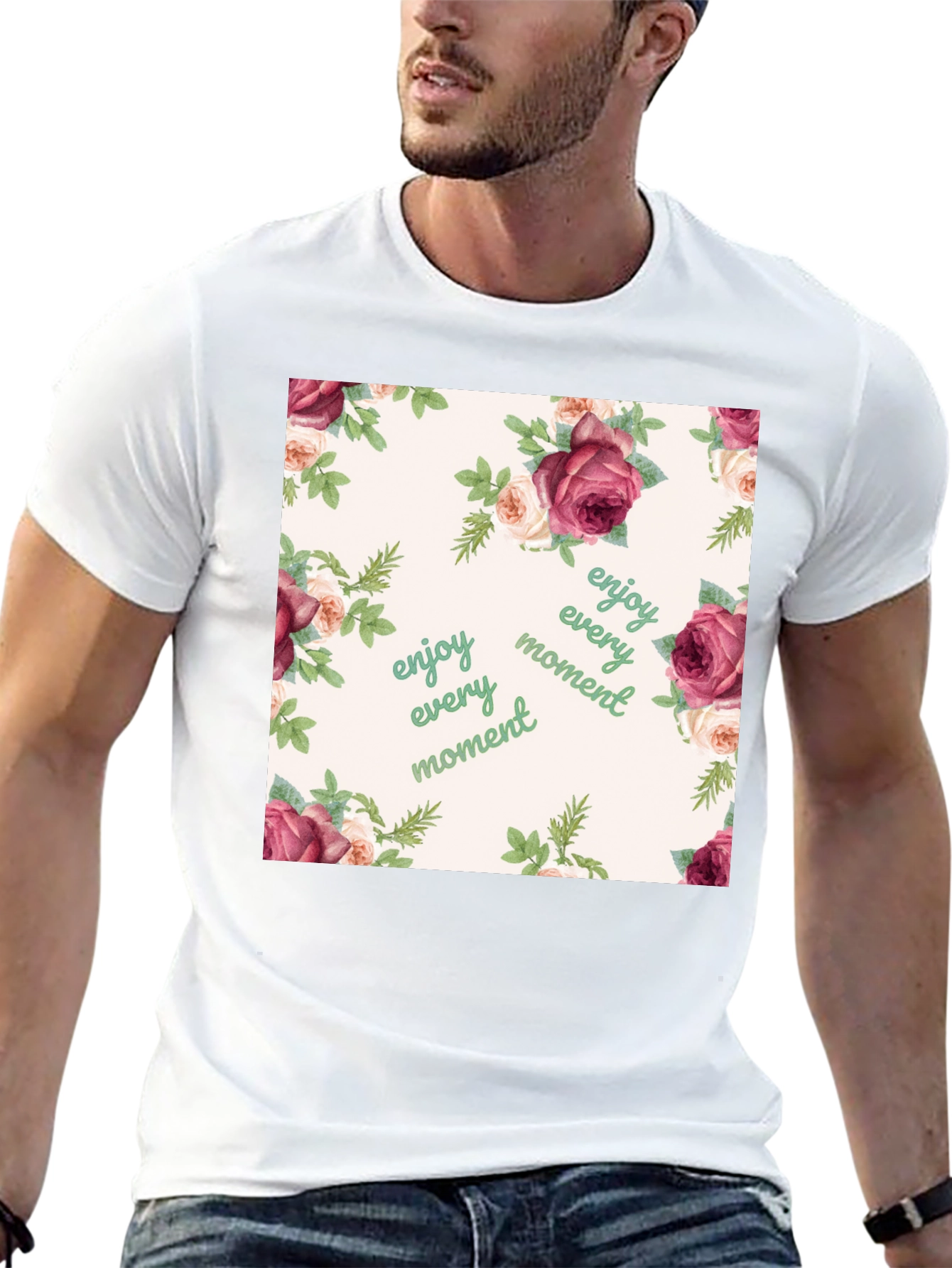 Floral Enjoy Every Moment Black T-Shirt